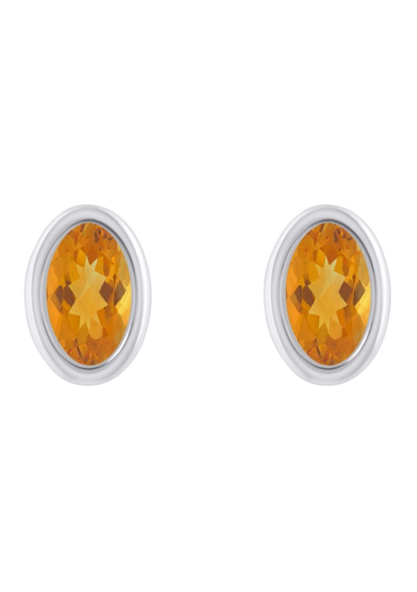 Sterling Silver 6x4mm Oval Citrine Stud Earrings