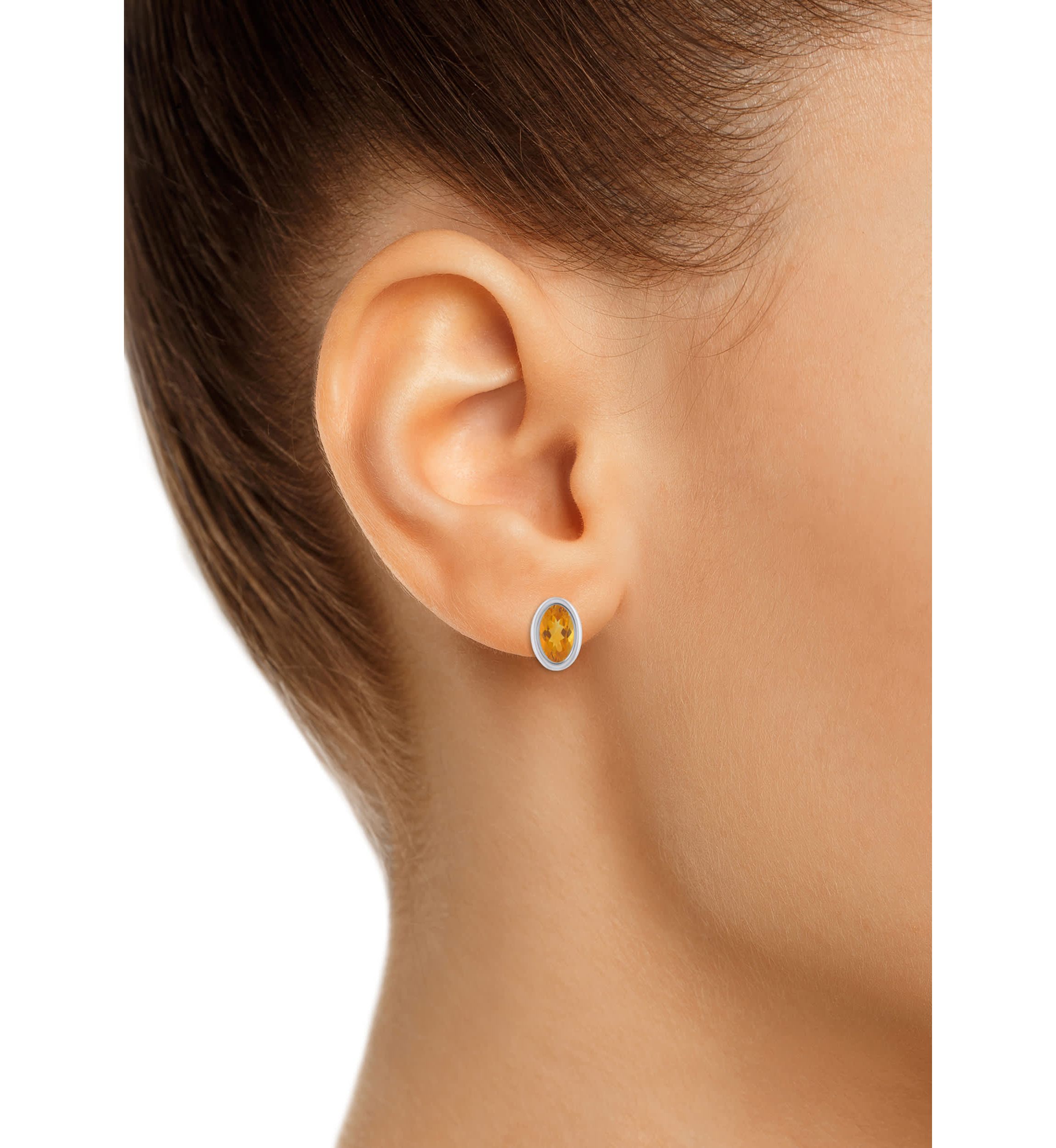 Sterling Silver 6x4mm Oval Citrine Stud Earrings
