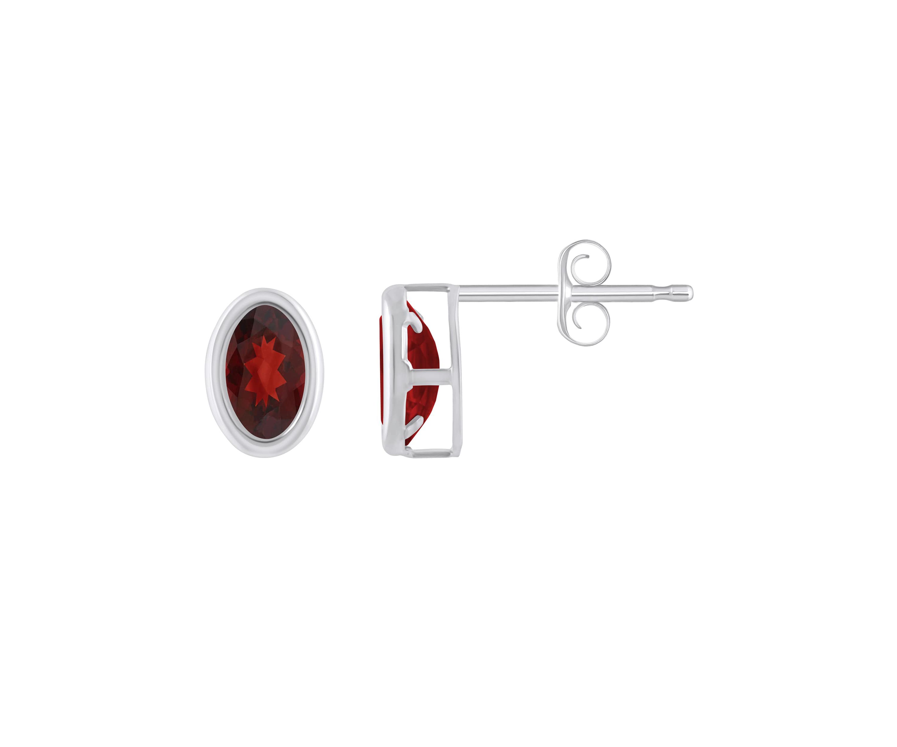 Sterling Silver 6x4mm Oval Garnet Stud Earrings