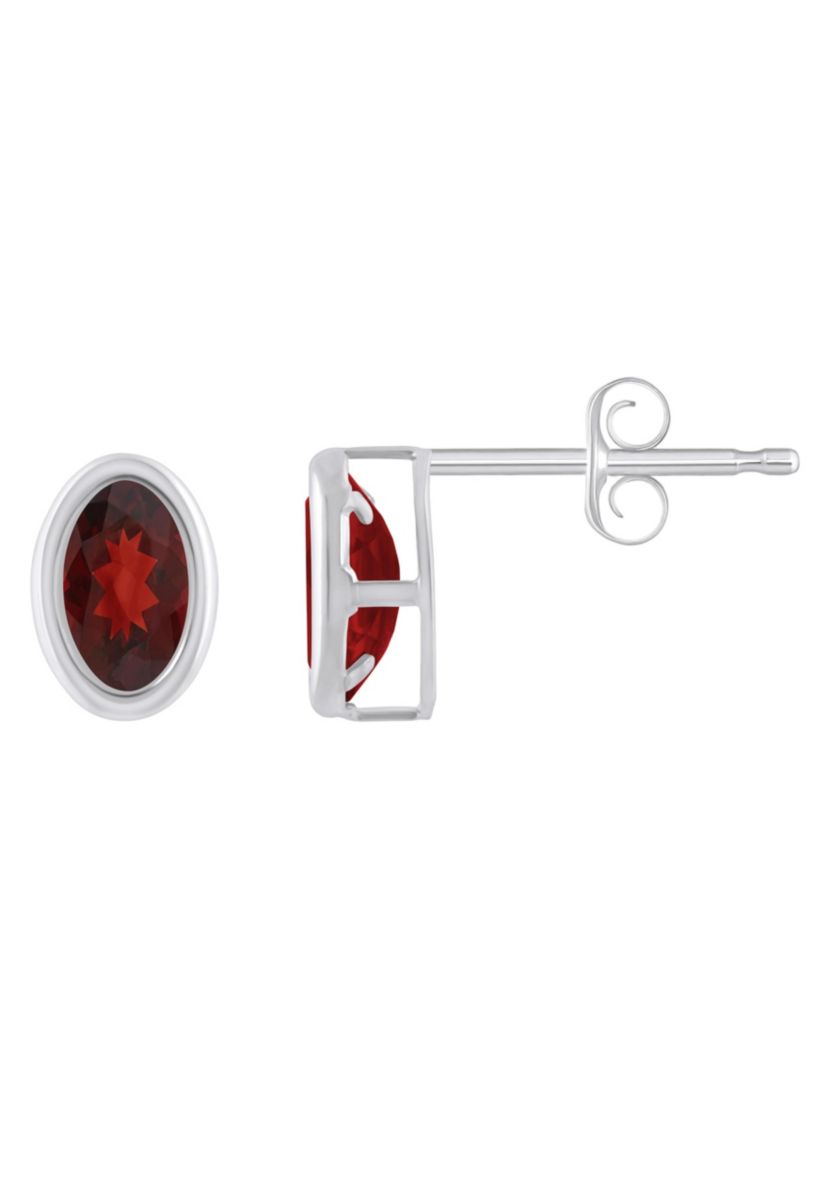Sterling Silver 6x4mm Oval Garnet Stud Earrings