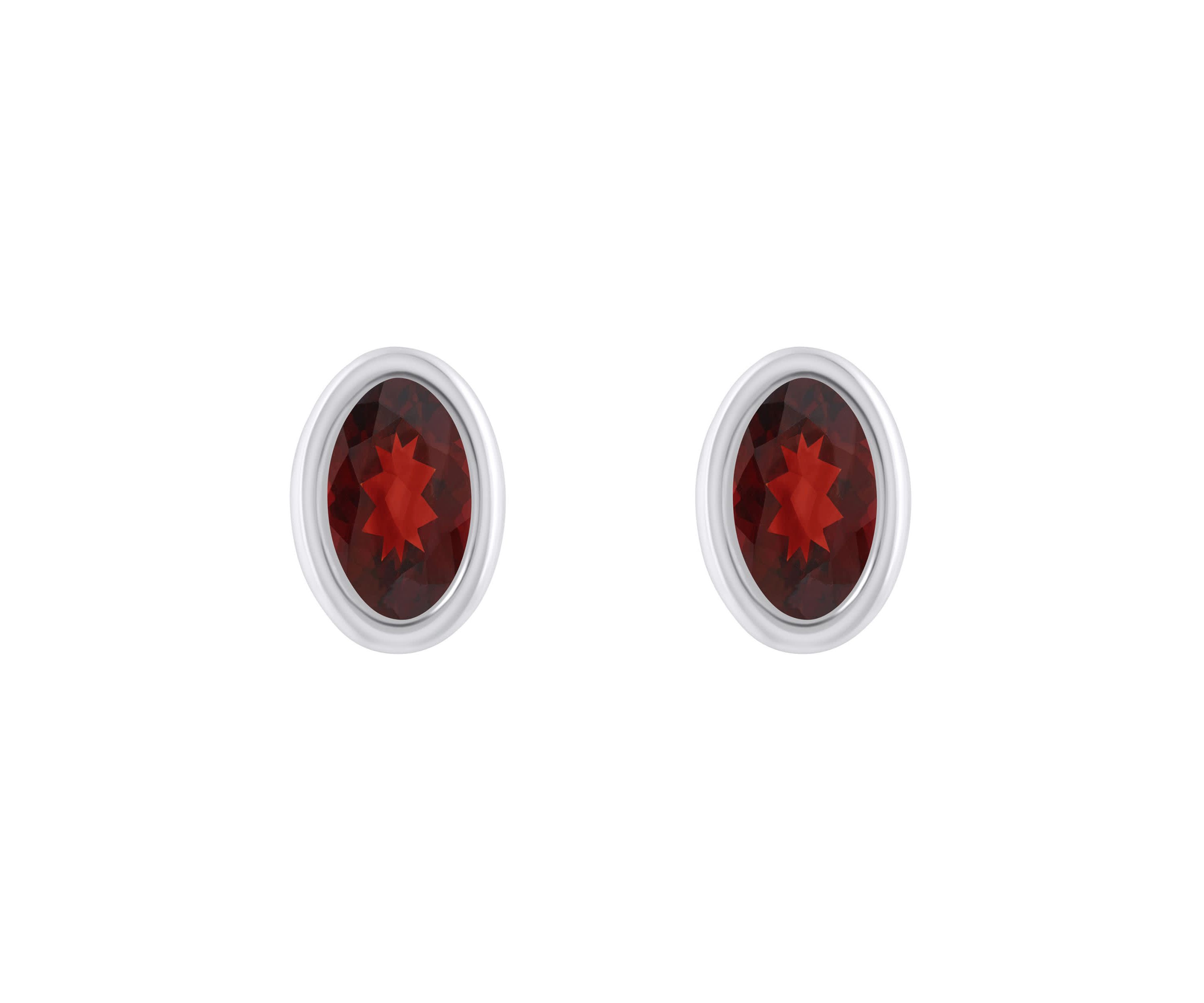 Sterling Silver 6x4mm Oval Garnet Stud Earrings
