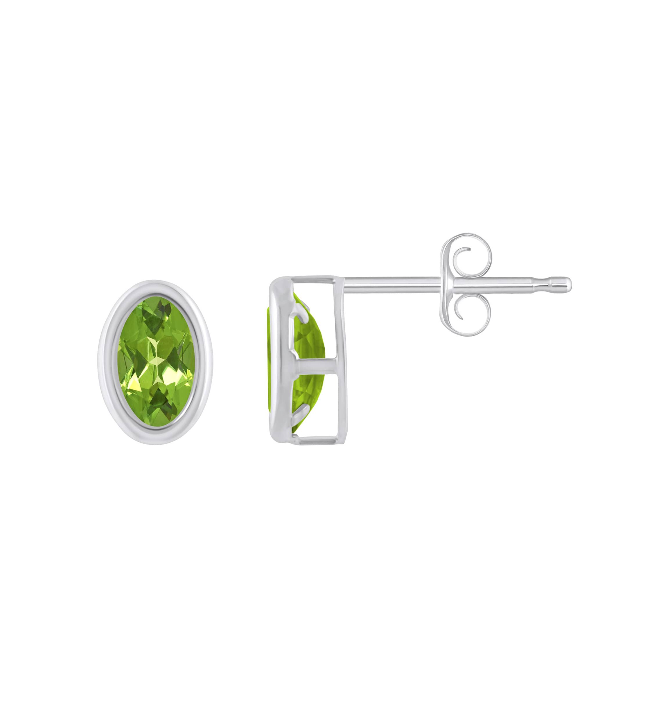 Sterling Silver 6x4mm Oval Peridot Stud Earrings