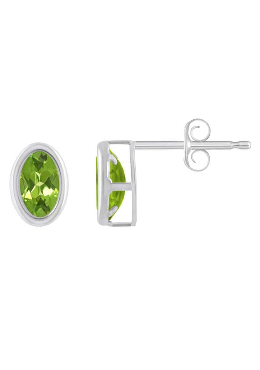 Sterling Silver 6x4mm Oval Peridot Stud Earrings