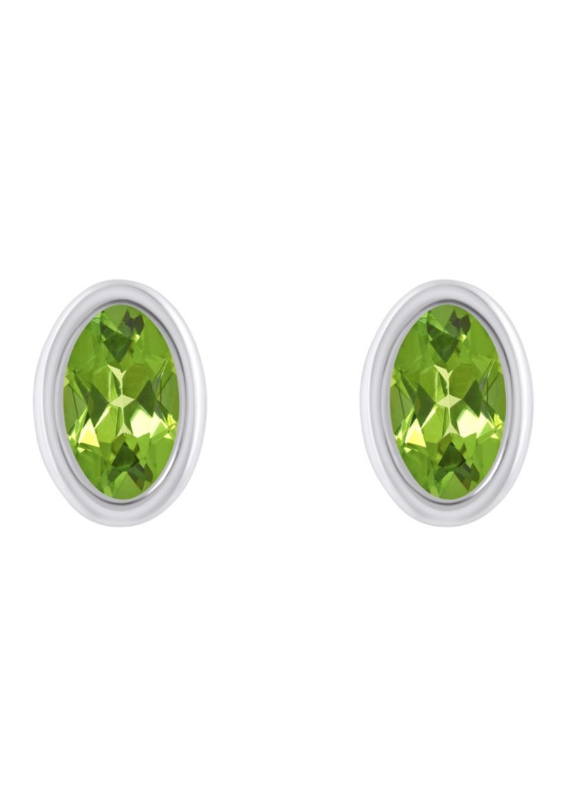 Sterling Silver 6x4mm Oval Peridot Stud Earrings