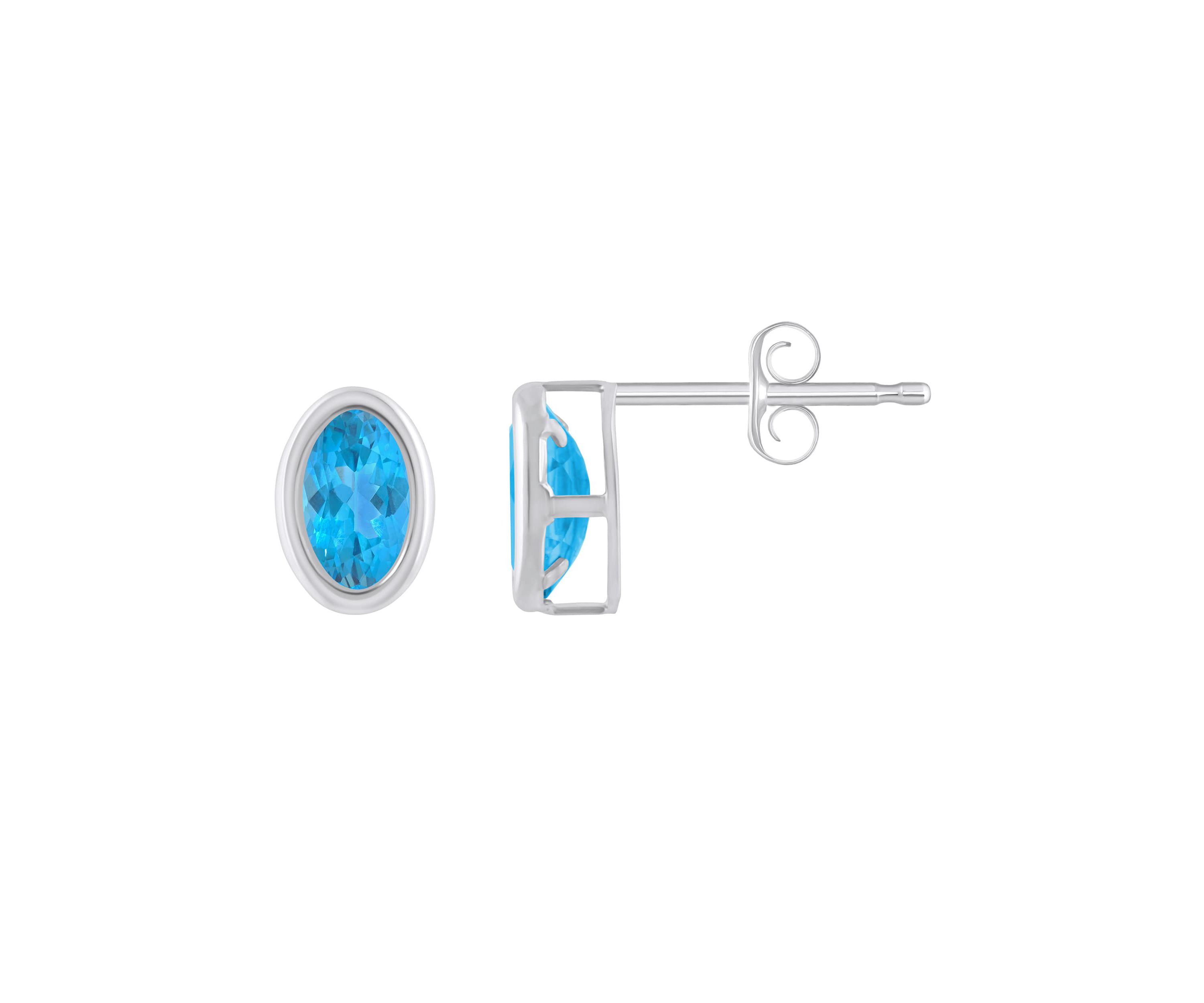 Sterling Silver 6x4mm Oval Blue Topaz Stud Earrings