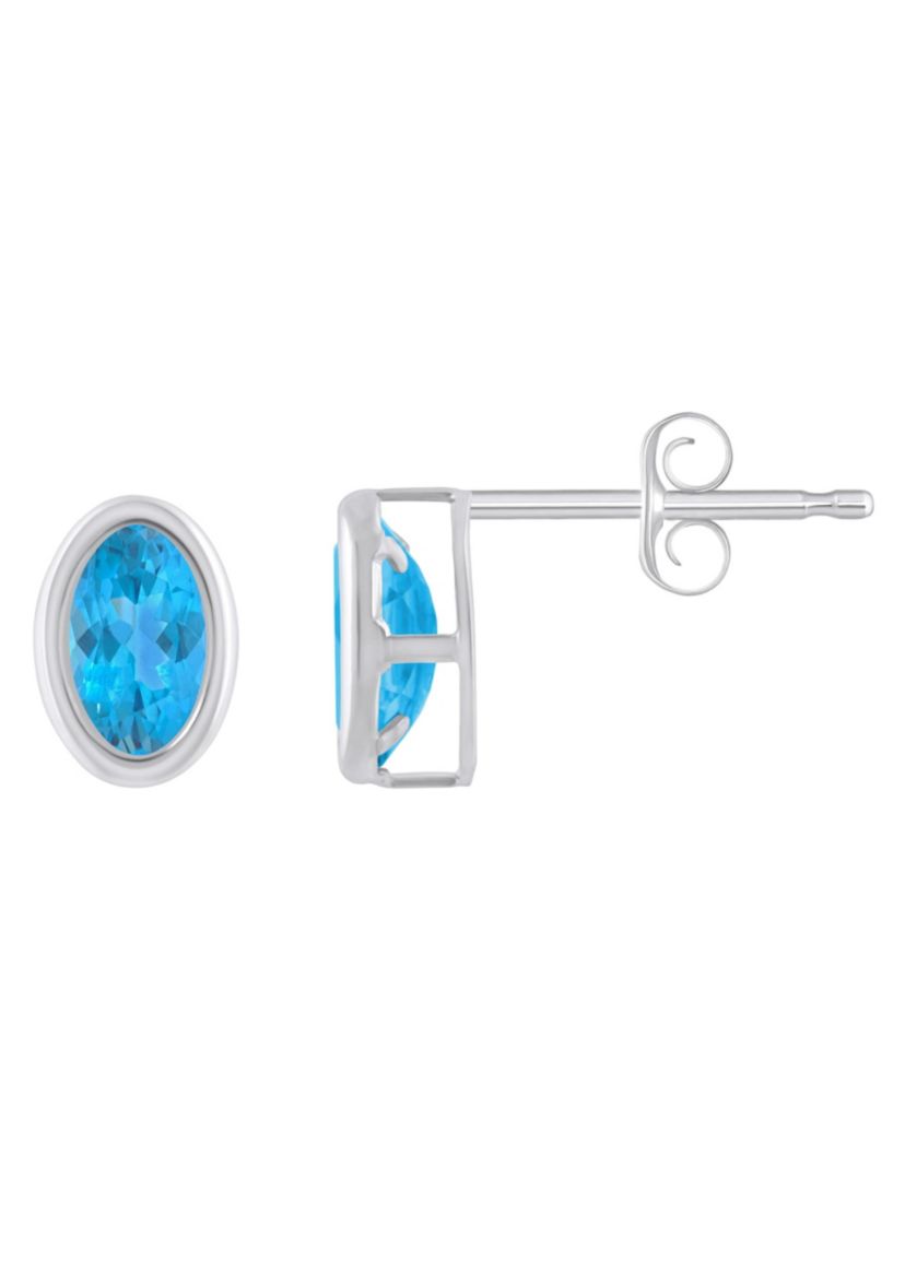 Sterling Silver 6x4mm Oval Blue Topaz Stud Earrings