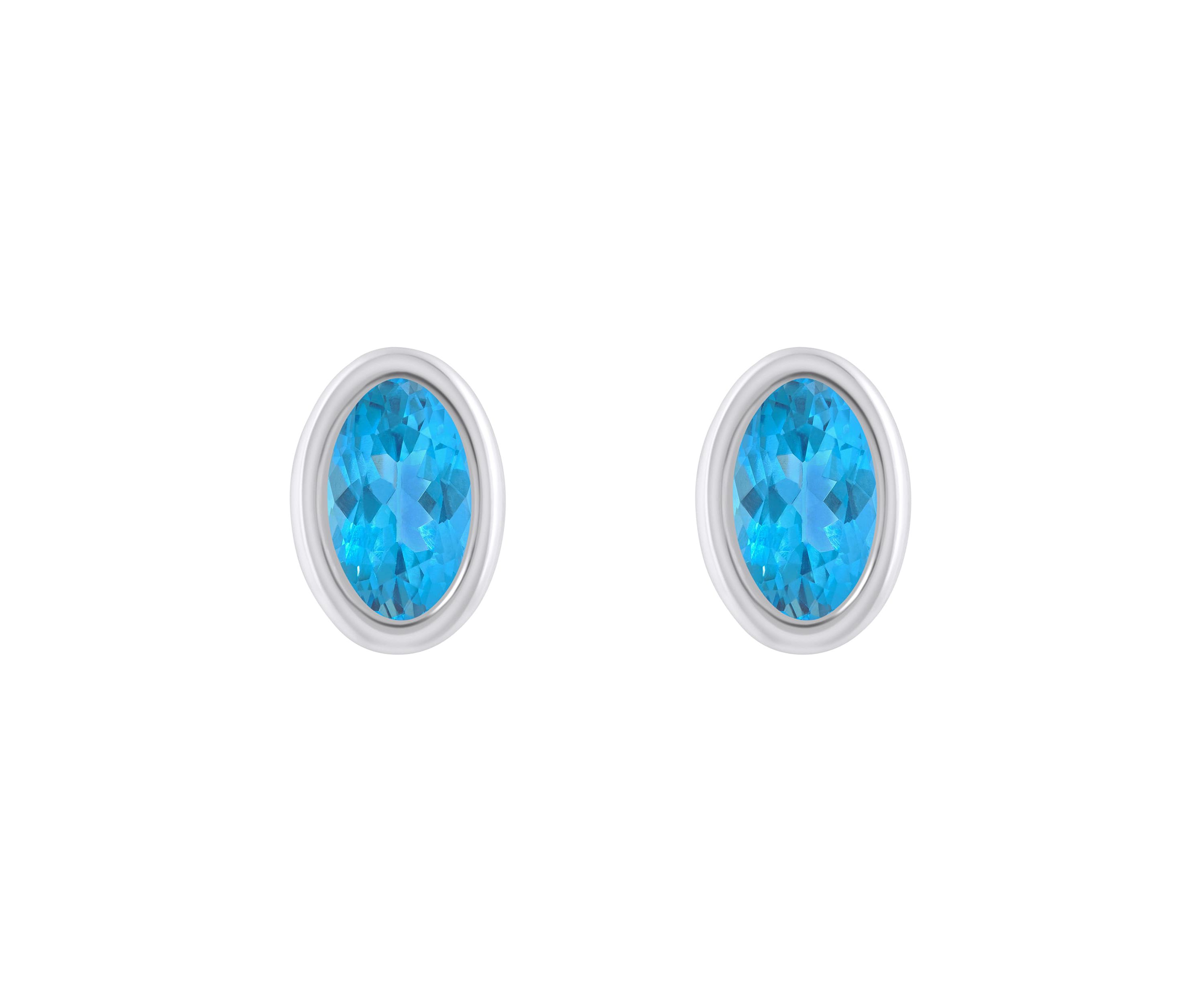 Sterling Silver 6x4mm Oval Blue Topaz Stud Earrings
