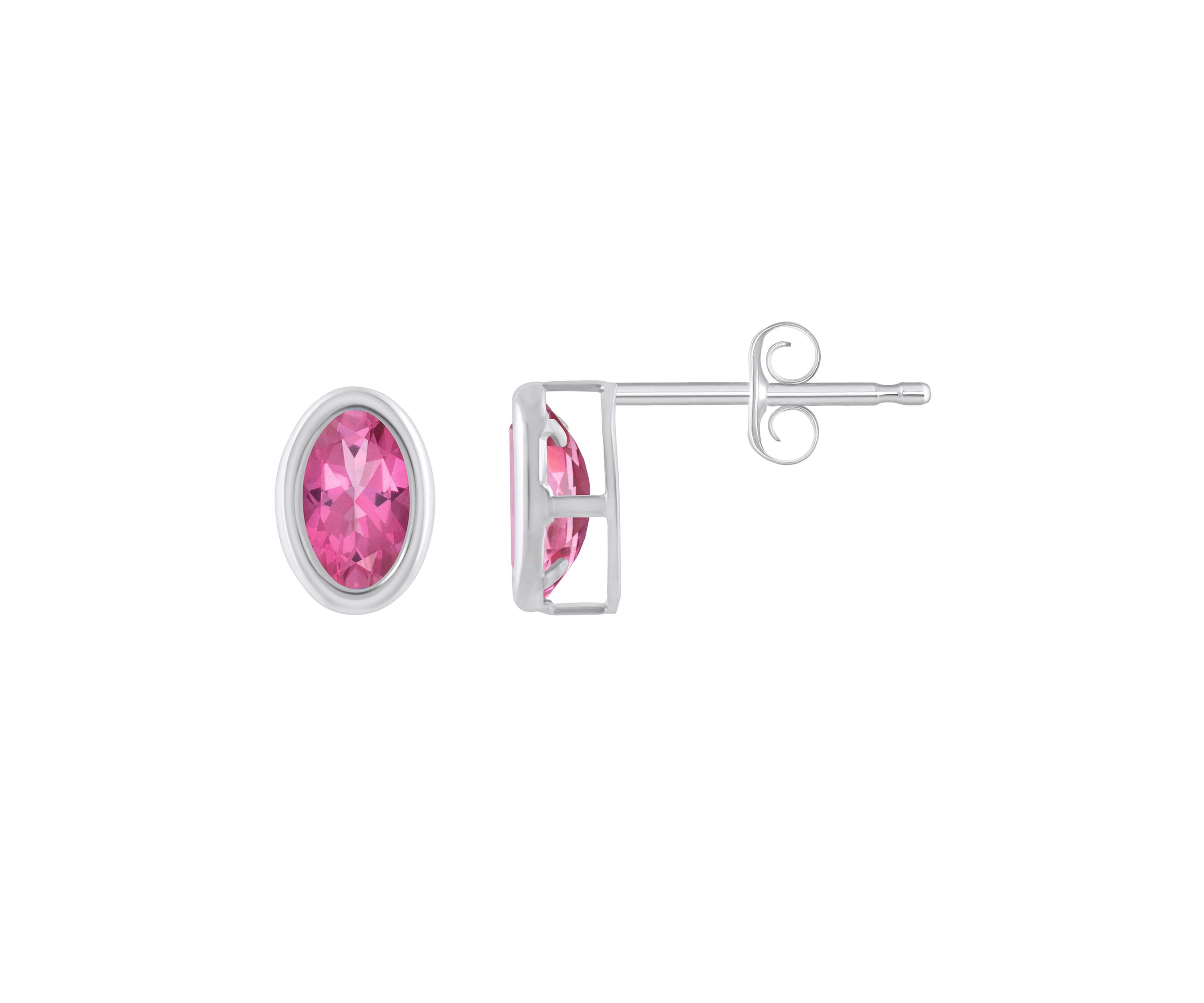 Sterling Silver 6x4mm Oval Pink Topaz Stud Earrings