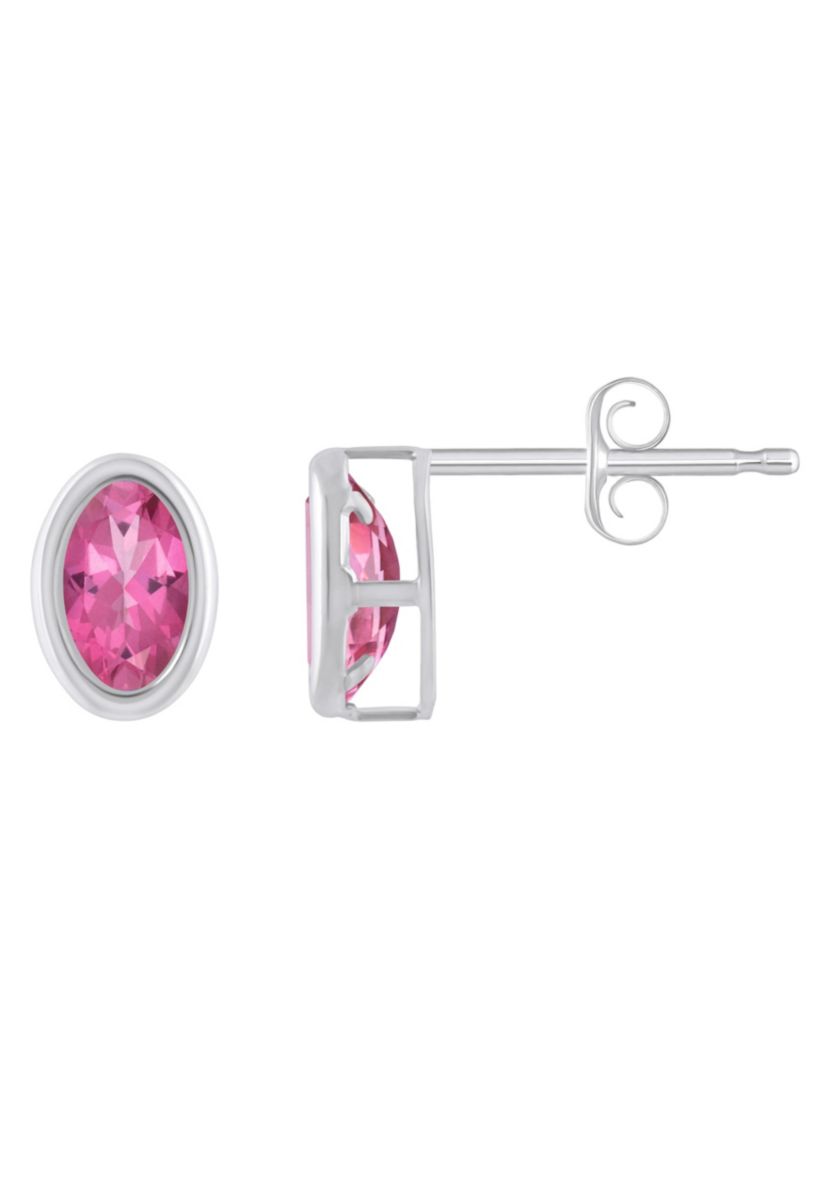 Sterling Silver 6x4mm Oval Pink Topaz Stud Earrings