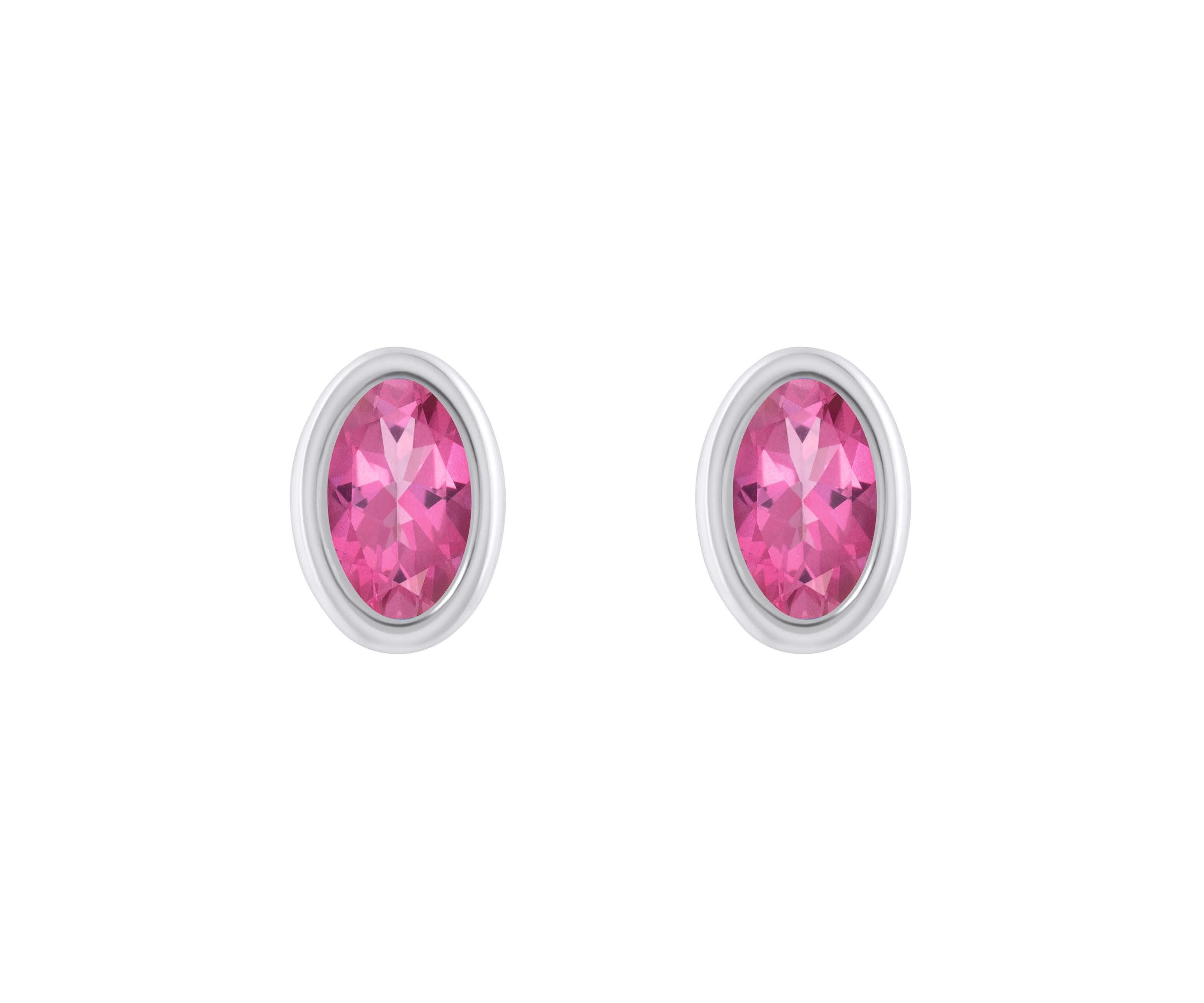 Sterling Silver 6x4mm Oval Pink Topaz Stud Earrings