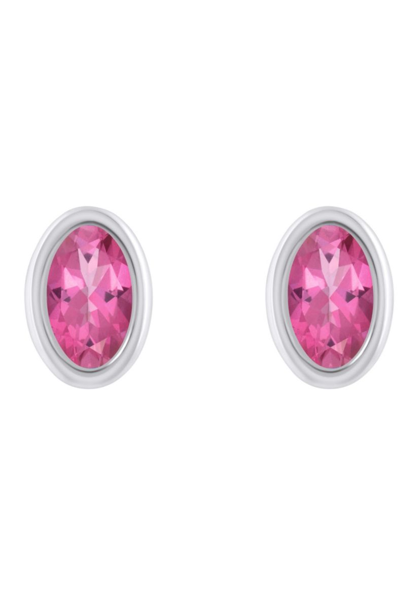 Sterling Silver 6x4mm Oval Pink Topaz Stud Earrings