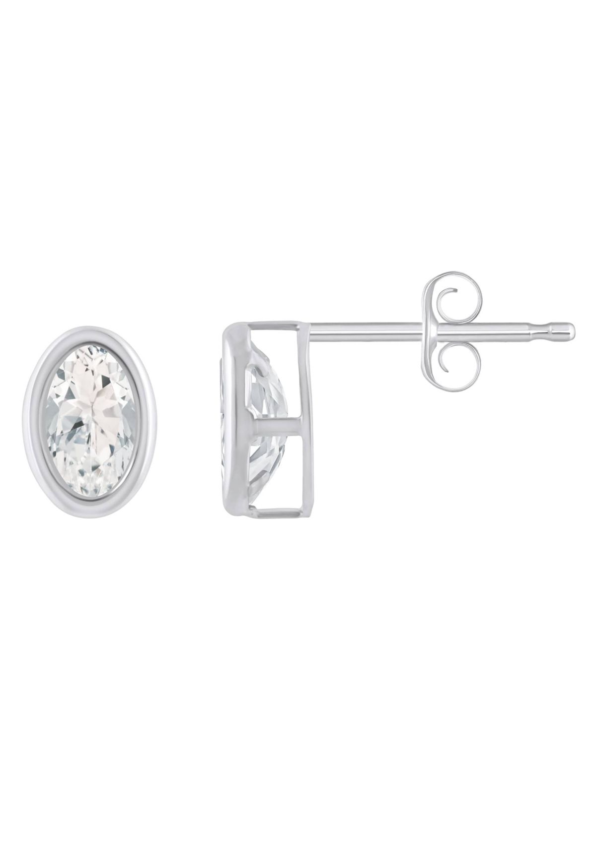 Sterling Silver 6x4mm Oval White Topaz Stud Earrings