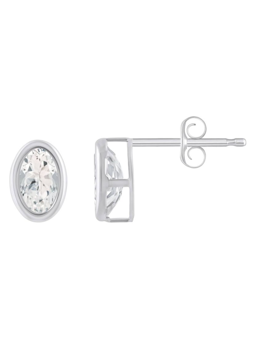 Sterling Silver 6x4mm Oval White Topaz Stud Earrings