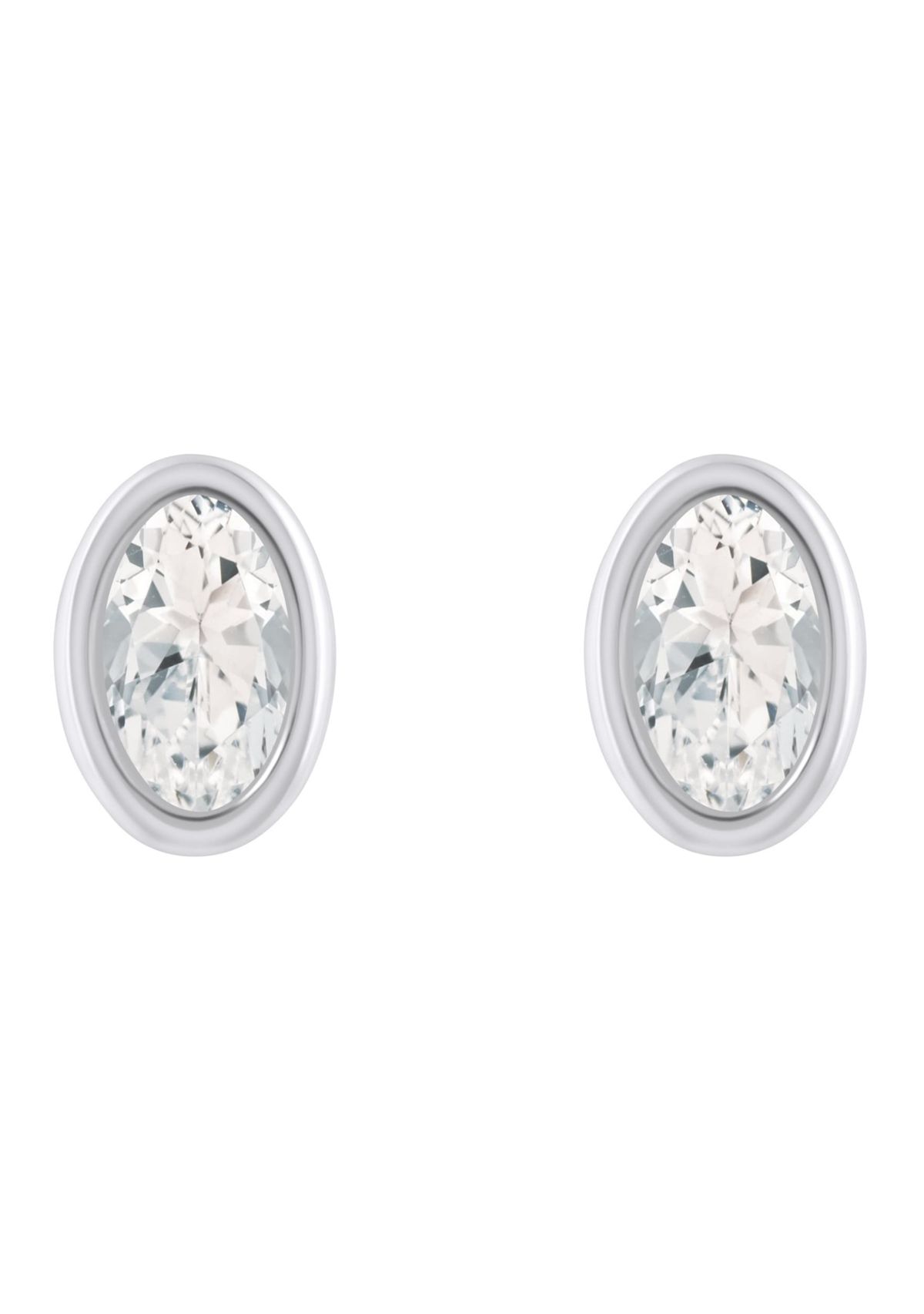 Sterling Silver 6x4mm Oval White Topaz Stud Earrings