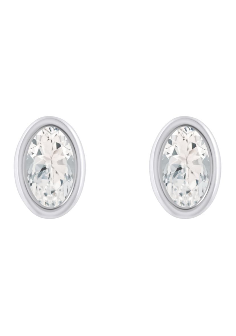 Sterling Silver 6x4mm Oval White Topaz Stud Earrings