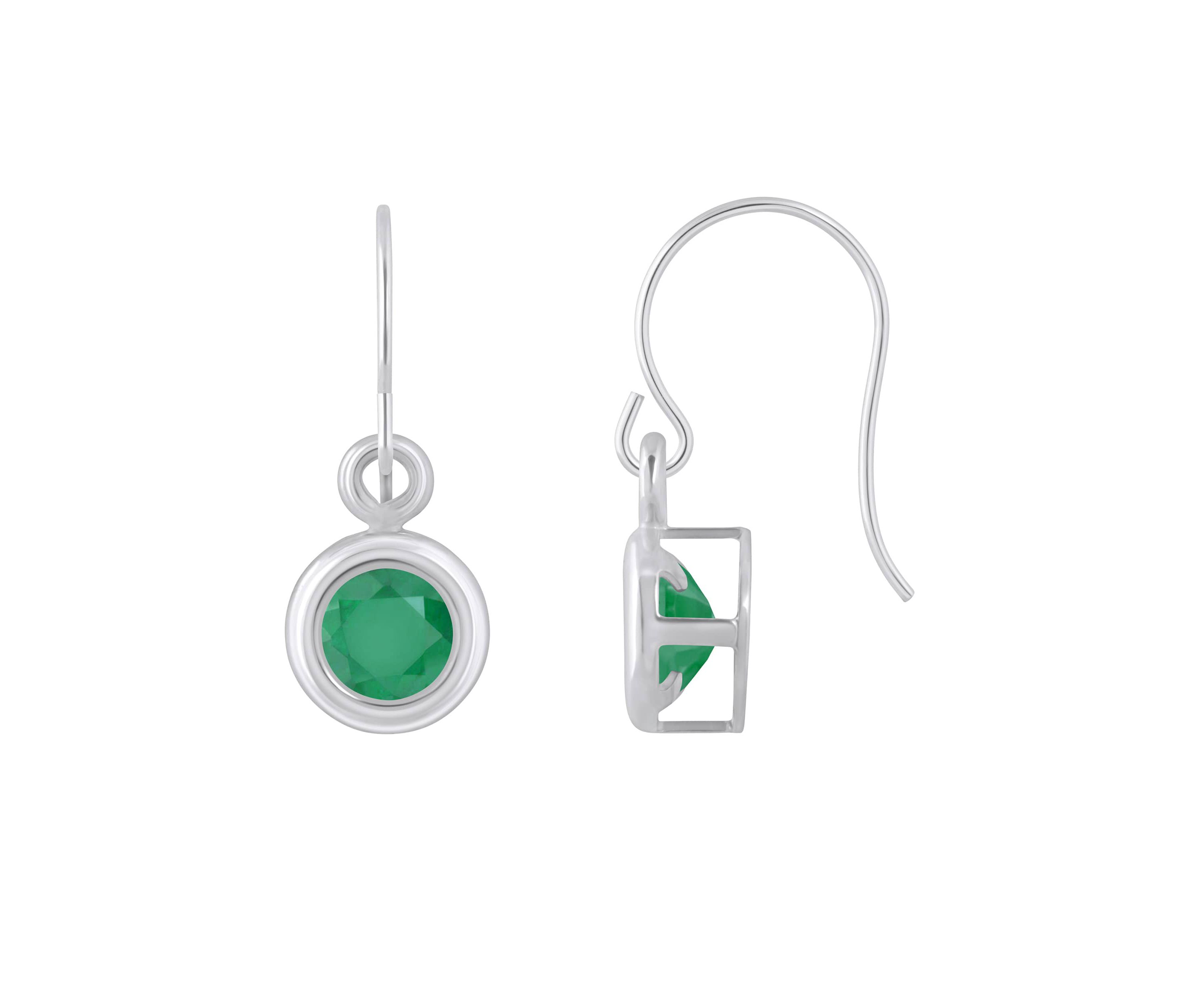 Sterling Silver 4mm Round Emerald Drop Earrings