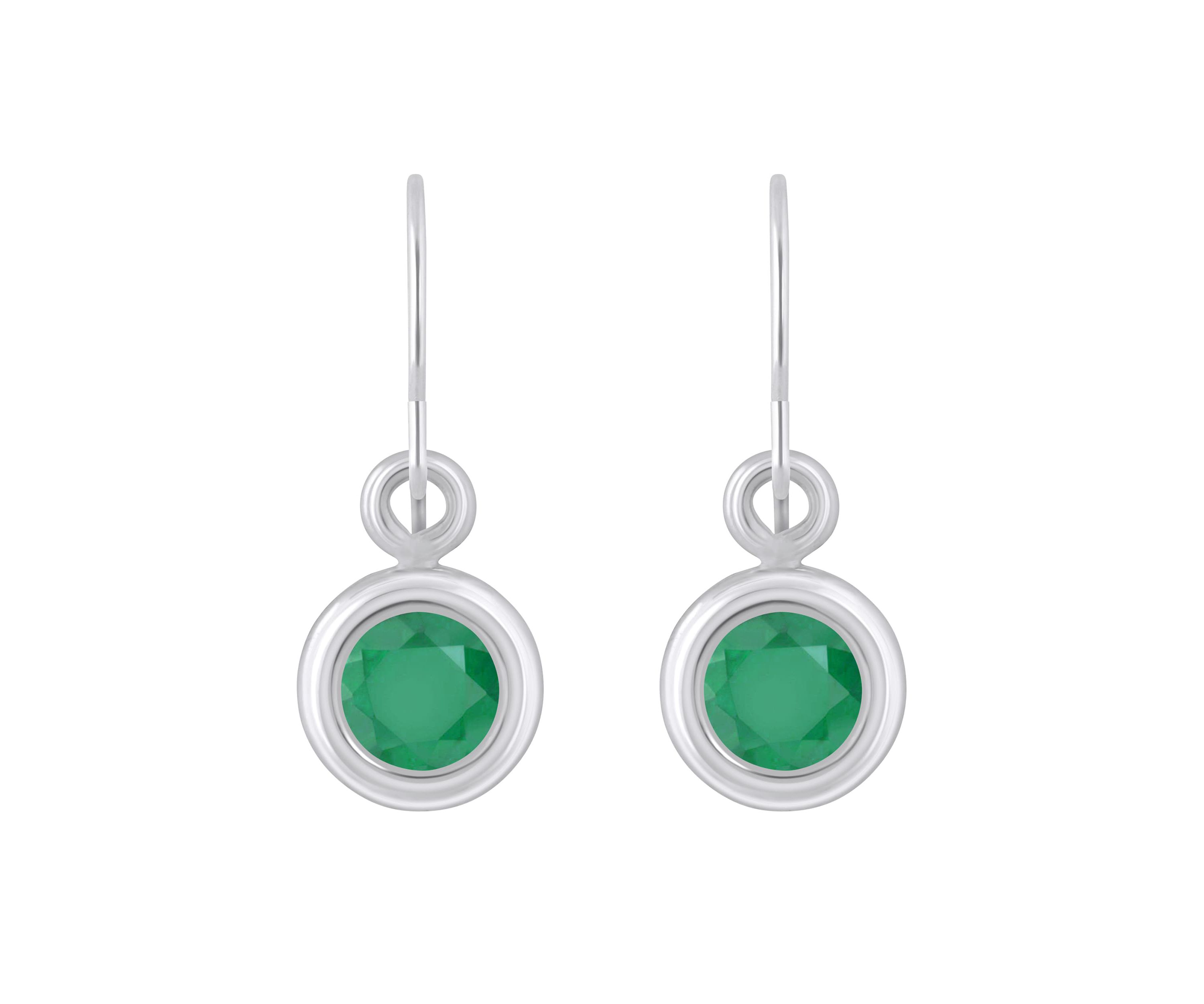 Sterling Silver 4mm Round Emerald Drop Earrings