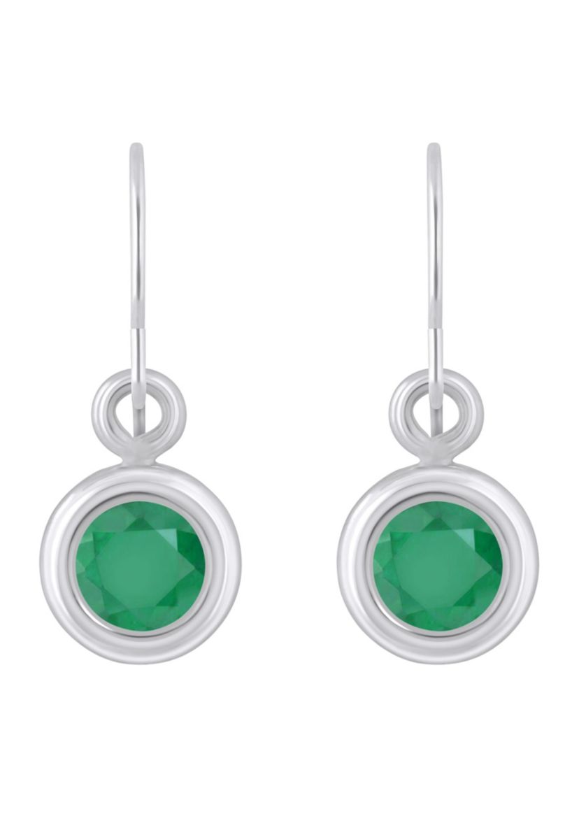 Sterling Silver 4mm Round Emerald Drop Earrings