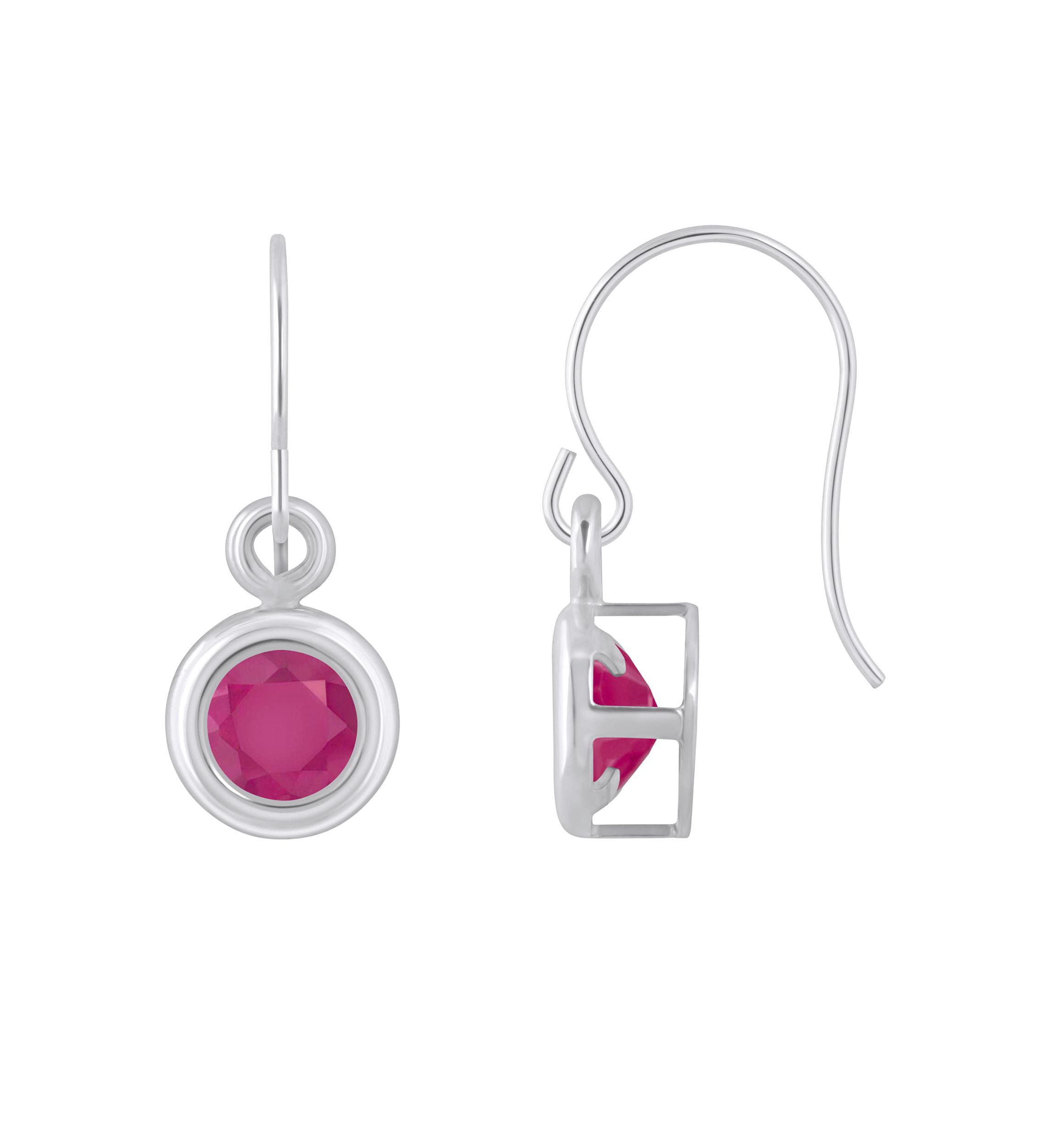 Sterling Silver 4mm Round Ruby Drop Earrings
