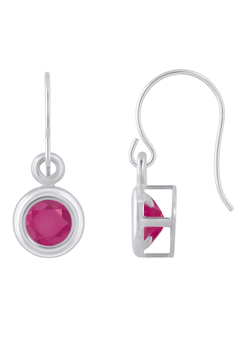 Sterling Silver 4mm Round Ruby Drop Earrings