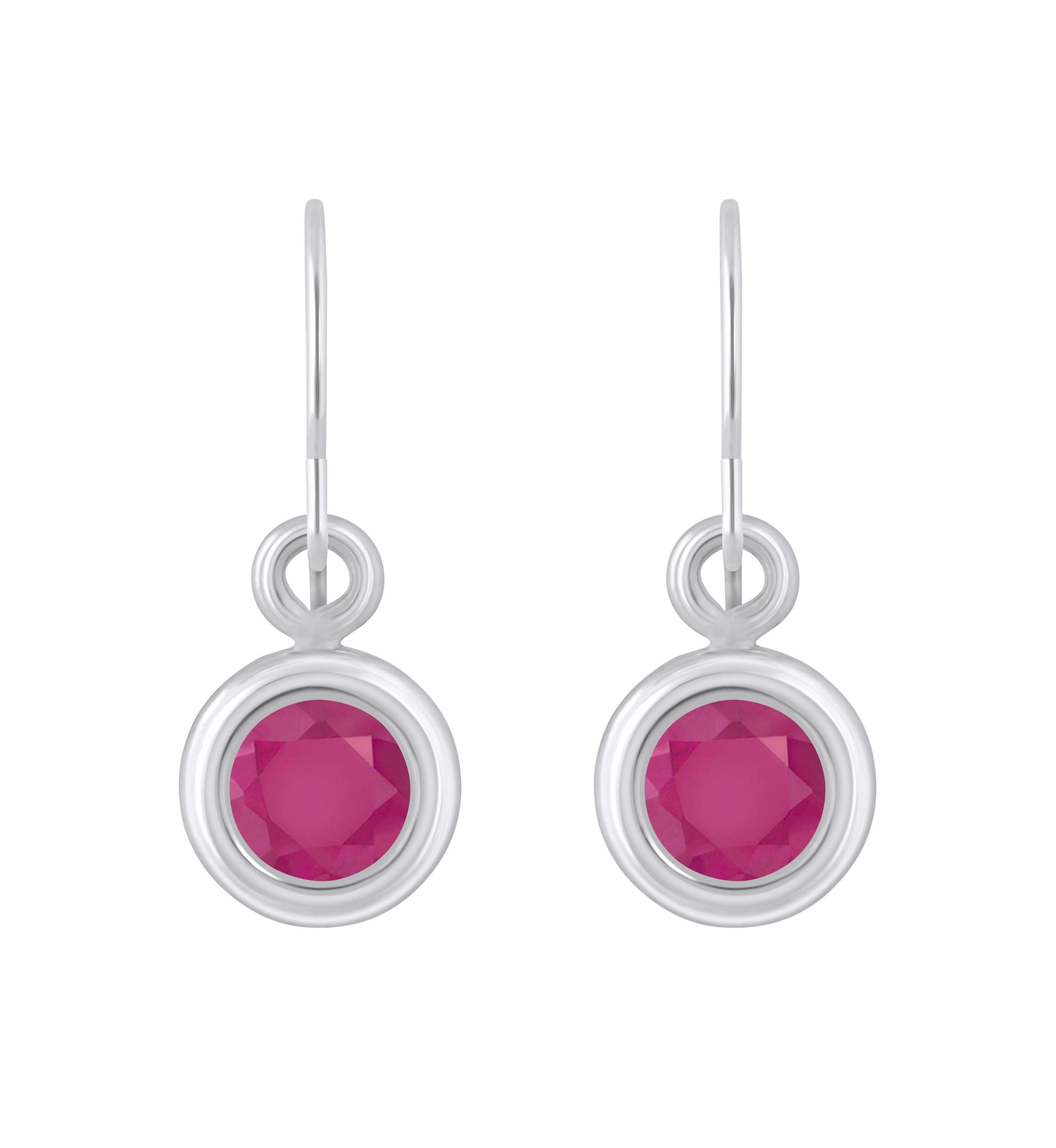 Sterling Silver 4mm Round Ruby Drop Earrings
