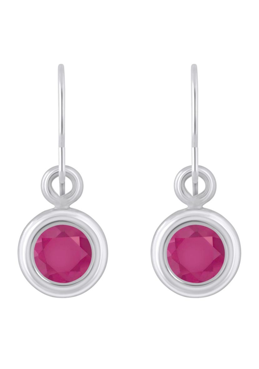Sterling Silver 4mm Round Ruby Drop Earrings