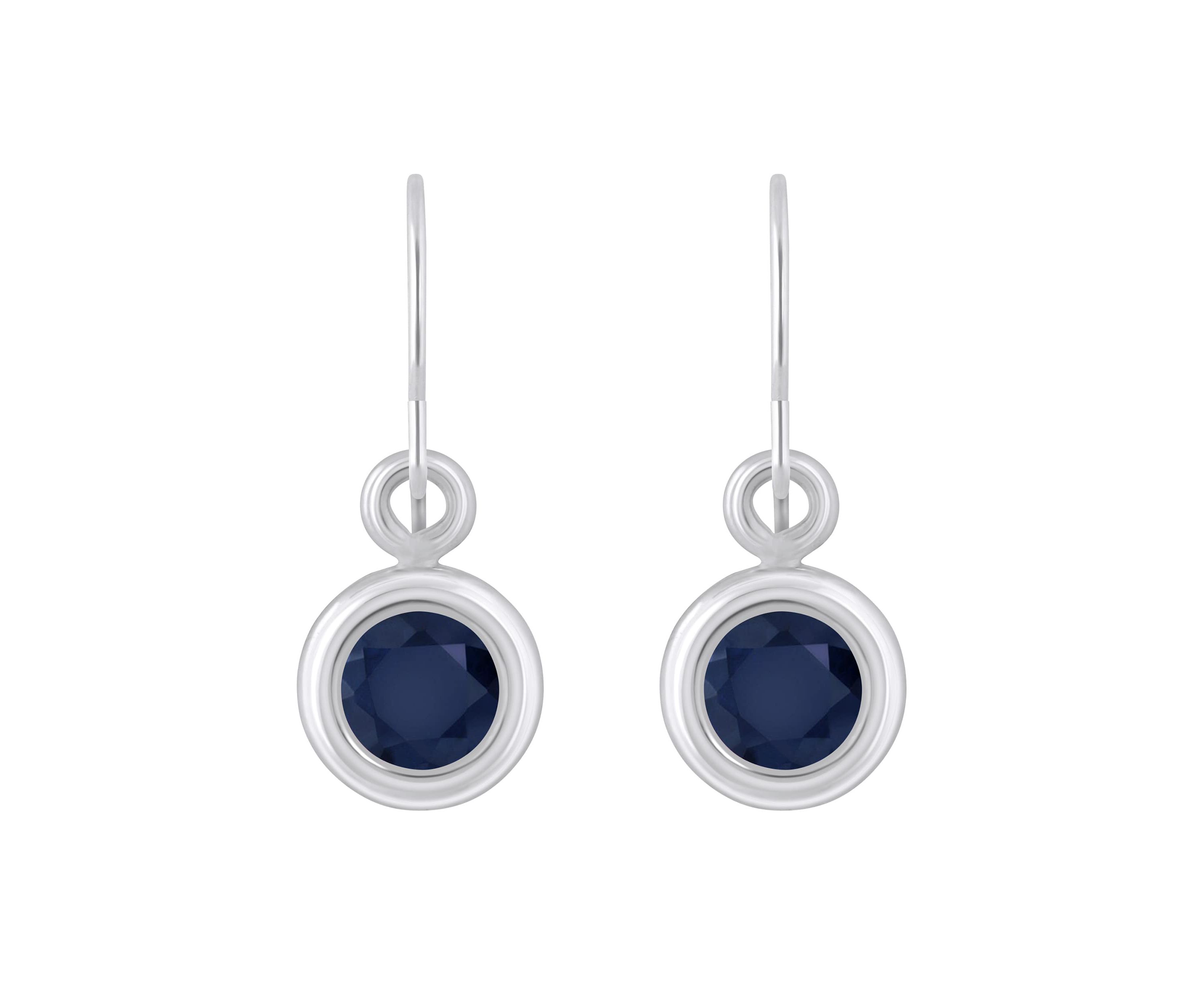 Sterling Silver 4mm Round Sapphire Drop Earrings