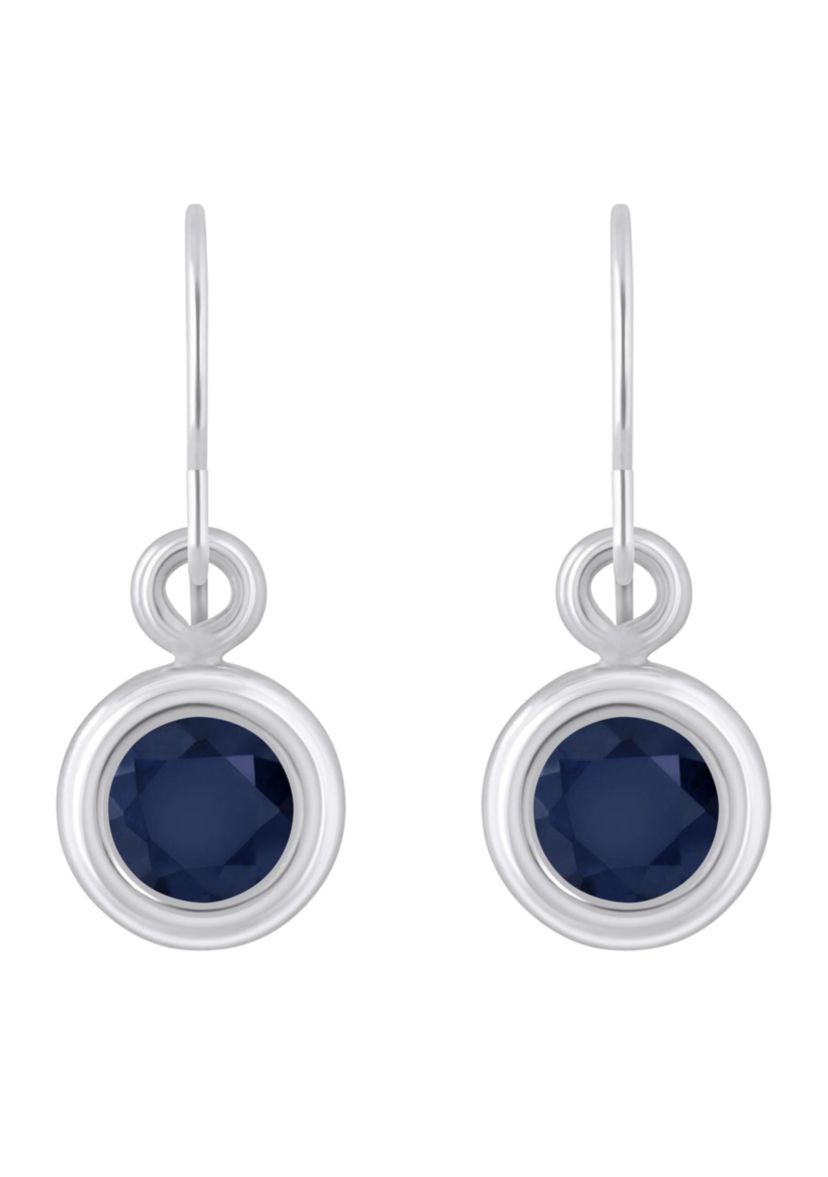 Sterling Silver 4mm Round Sapphire Drop Earrings