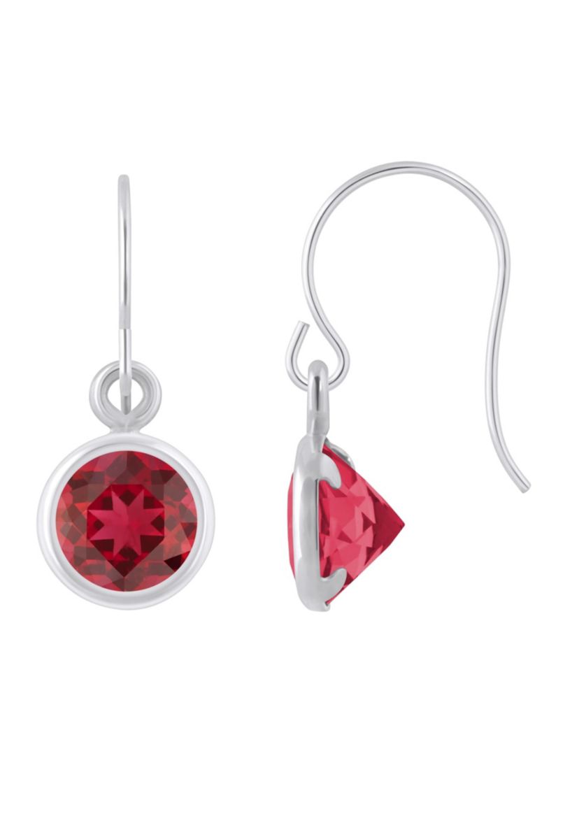 Lab Created Sterling Silver 5mm Round Created Ruby Drop Earrings