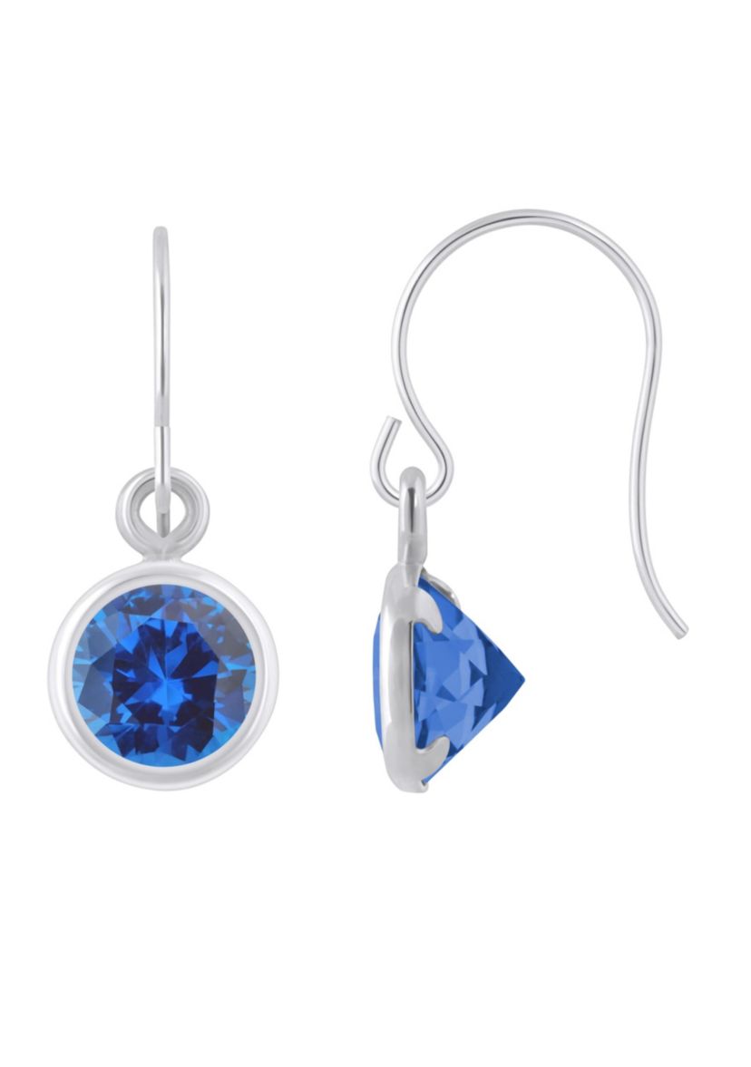 Lab Created Sterling Silver 5mm Round Created Sapphire Drop Earrings