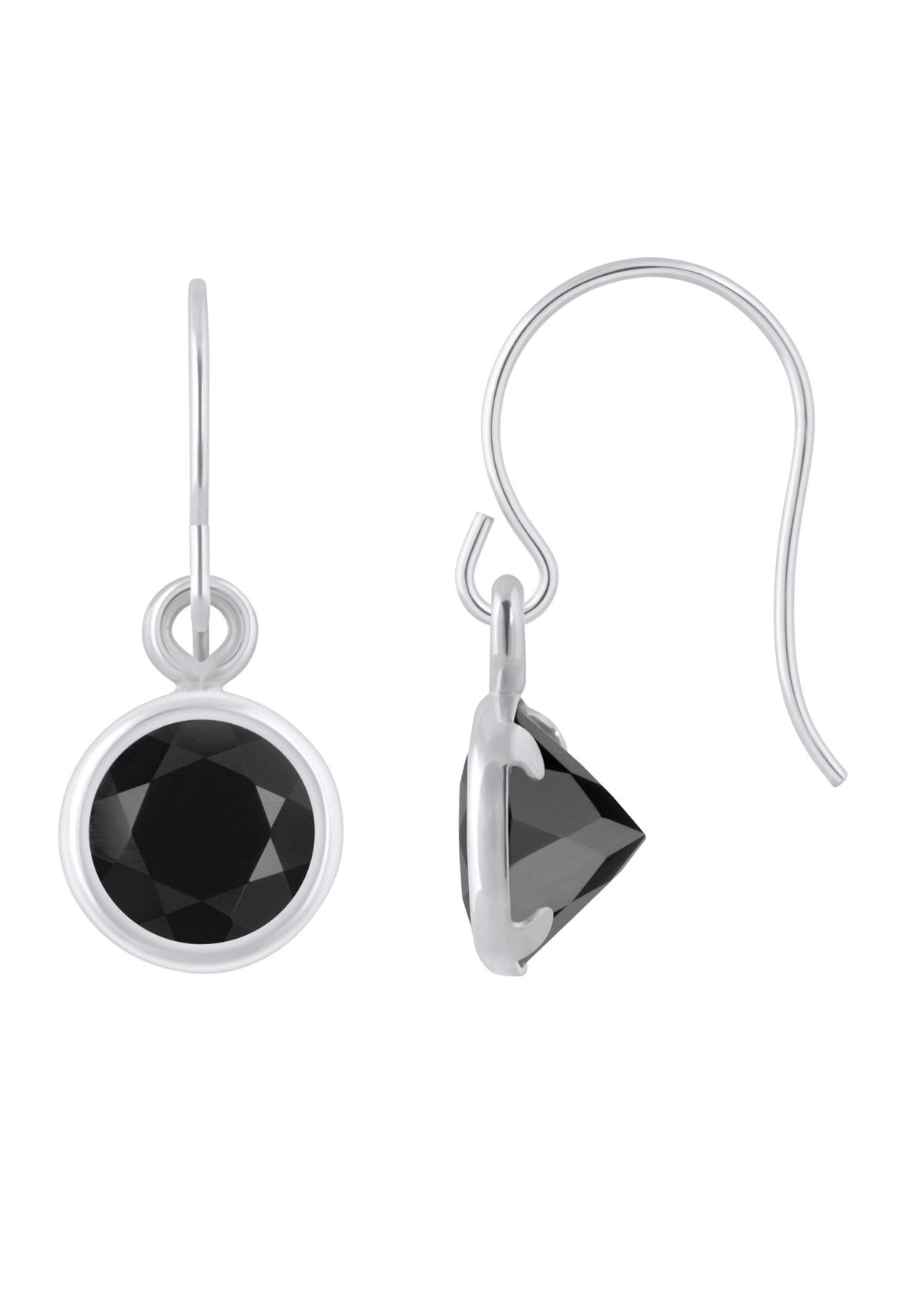 Sterling Silver 5mm Round Black Onyx Drop Earrings