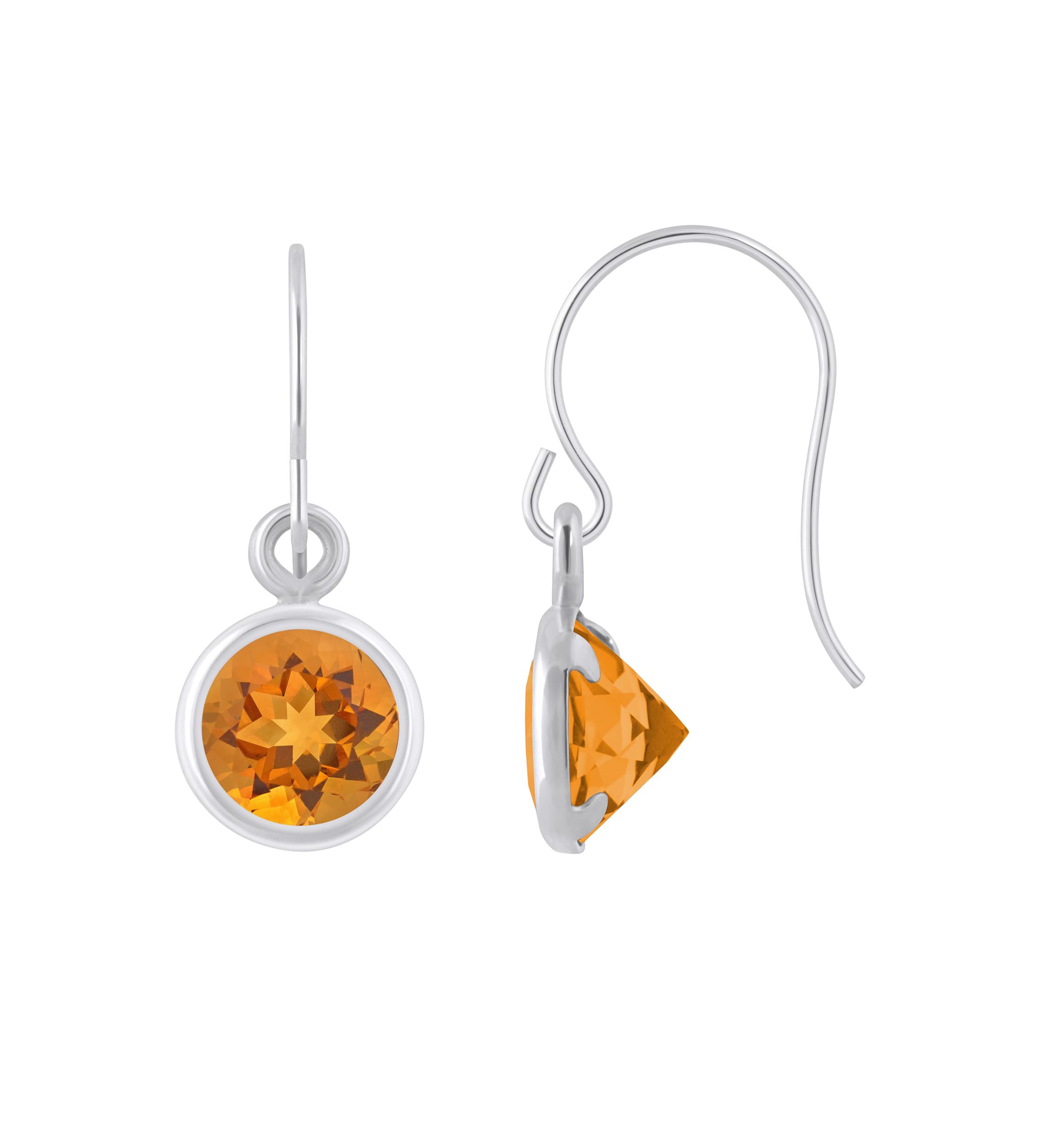 Sterling Silver 5mm Round Citrine Drop Earrings