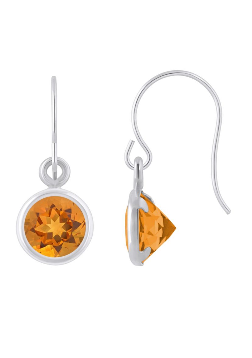 Sterling Silver 5mm Round Citrine Drop Earrings