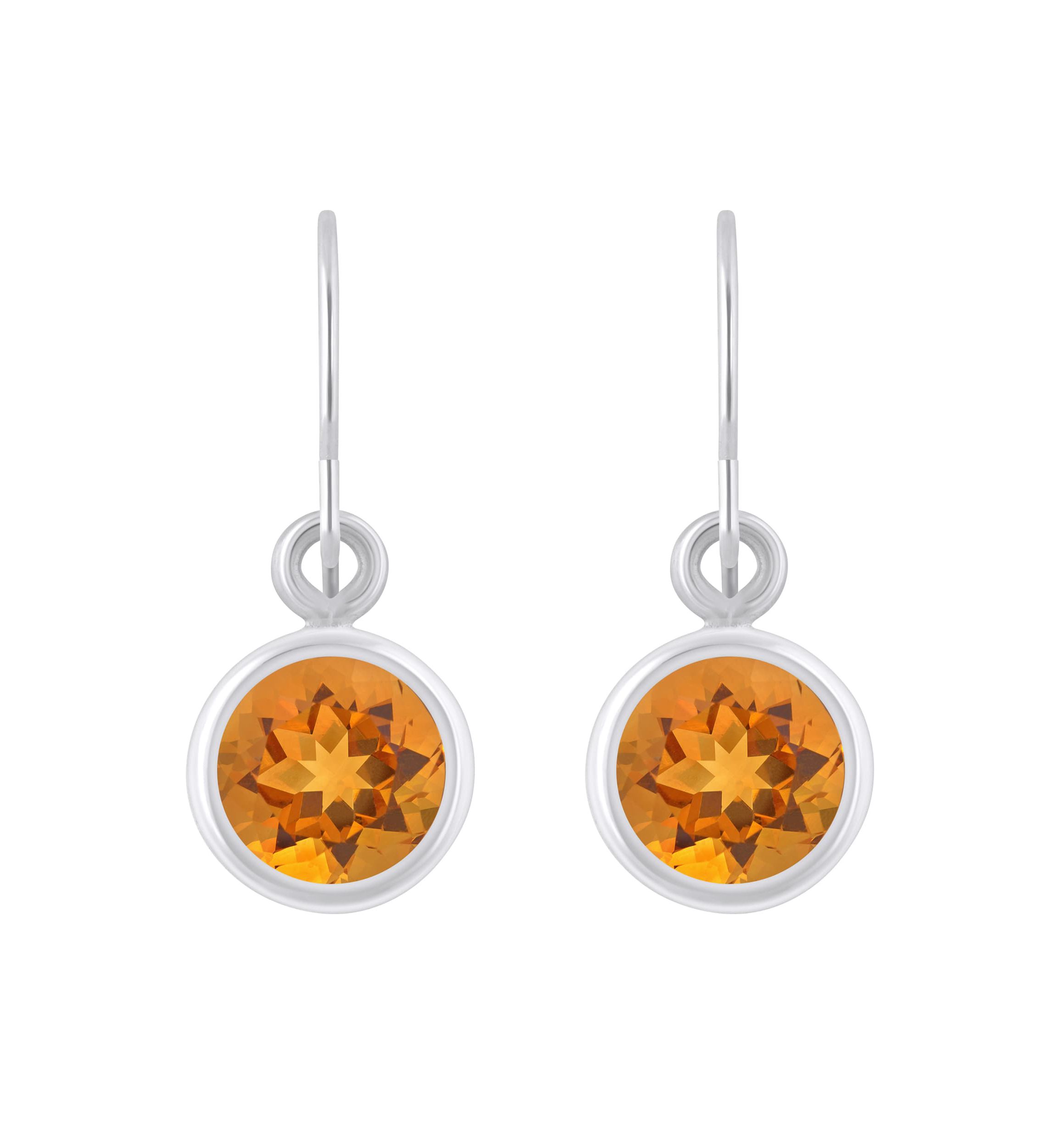 Sterling Silver 5mm Round Citrine Drop Earrings
