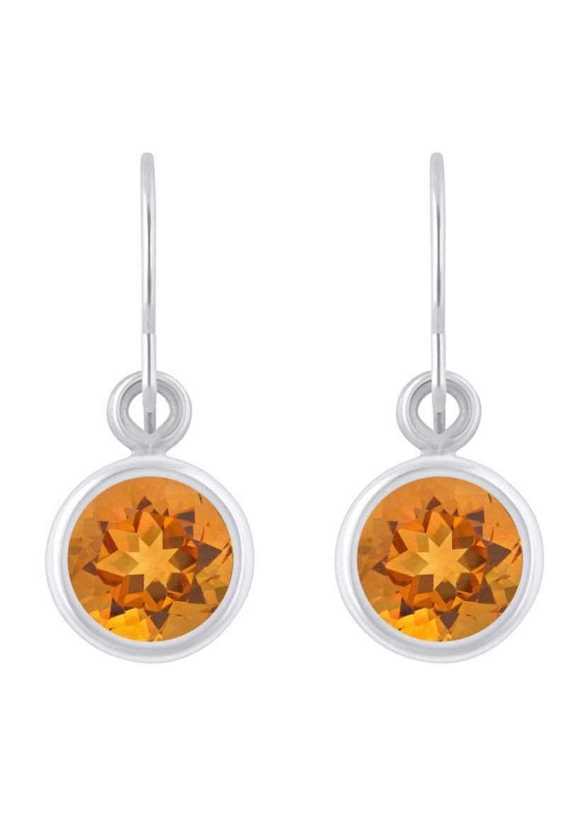 Sterling Silver 5mm Round Citrine Drop Earrings