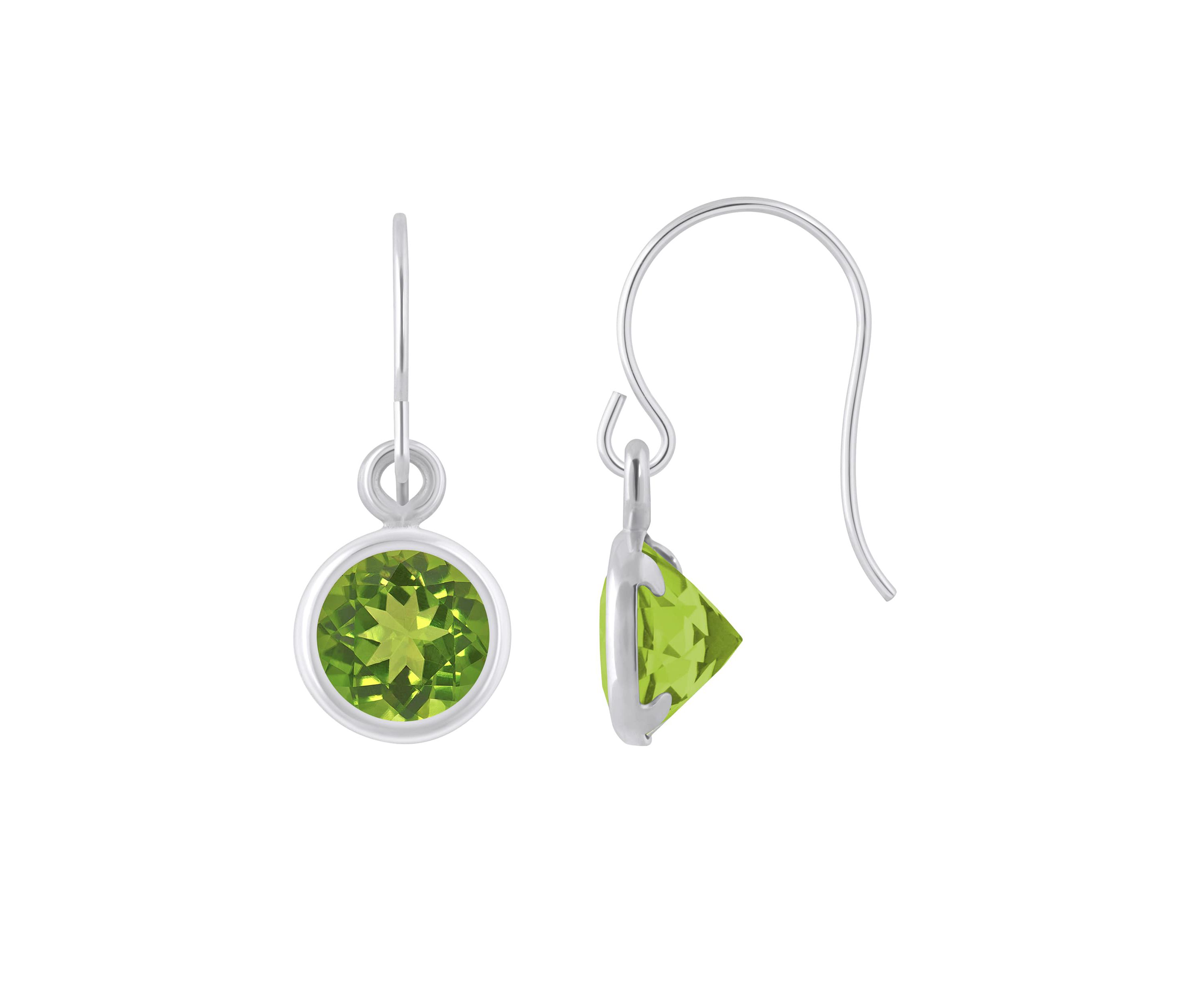 Sterling Silver 5mm Round Peridot Drop Earrings