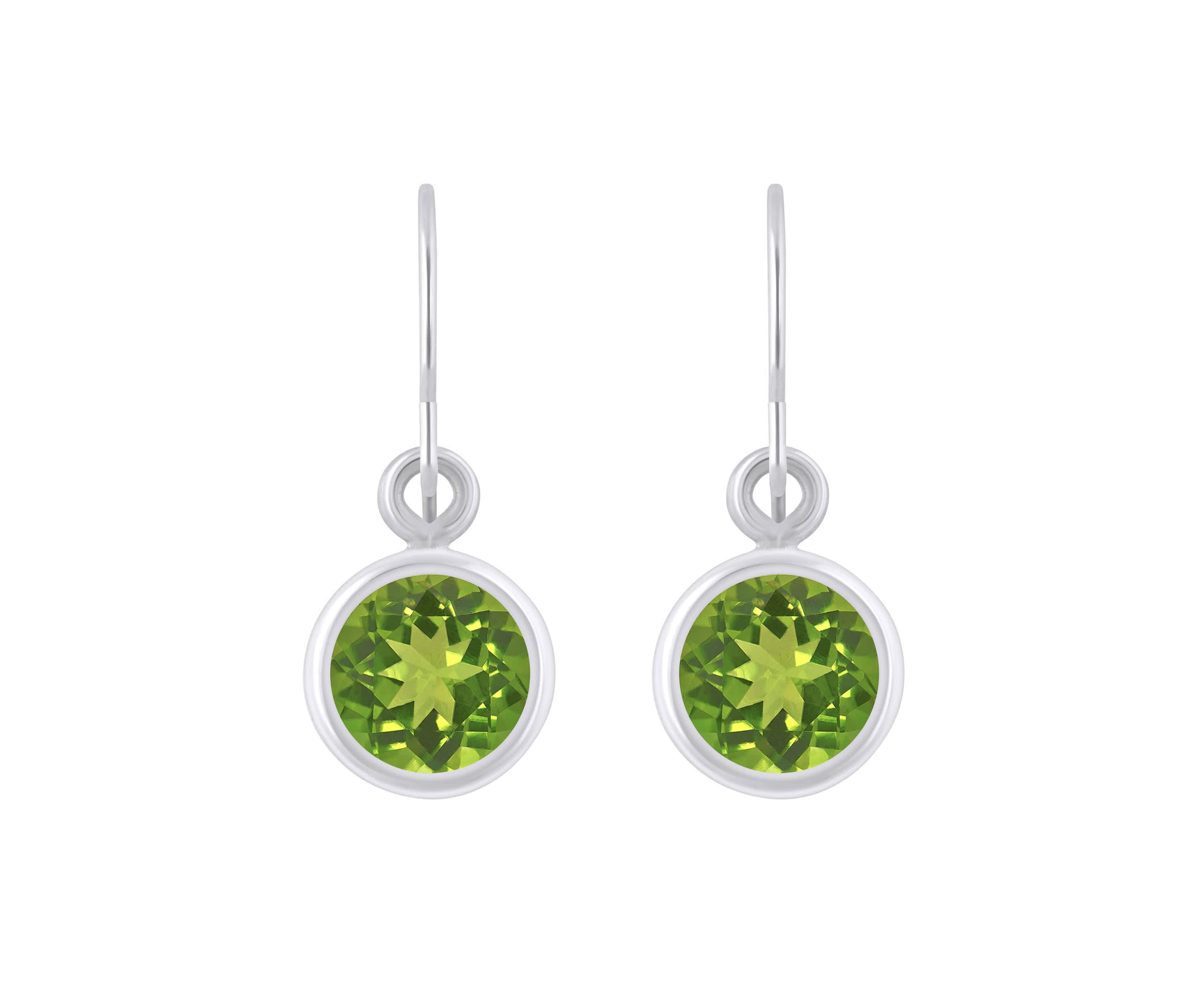 Sterling Silver 5mm Round Peridot Drop Earrings