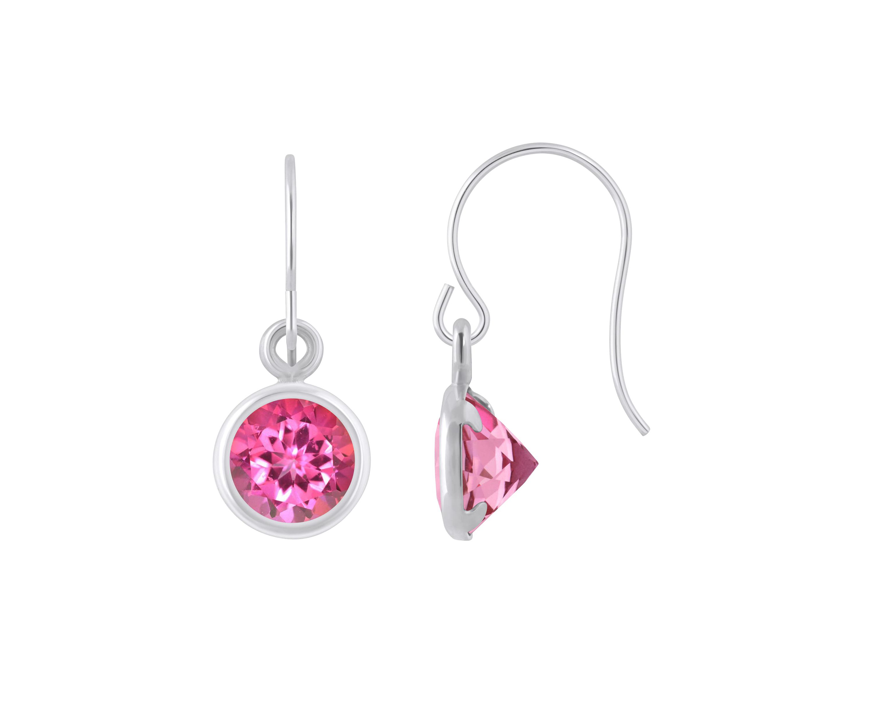 Sterling Silver 5mm Round Pink Topaz Drop Earrings