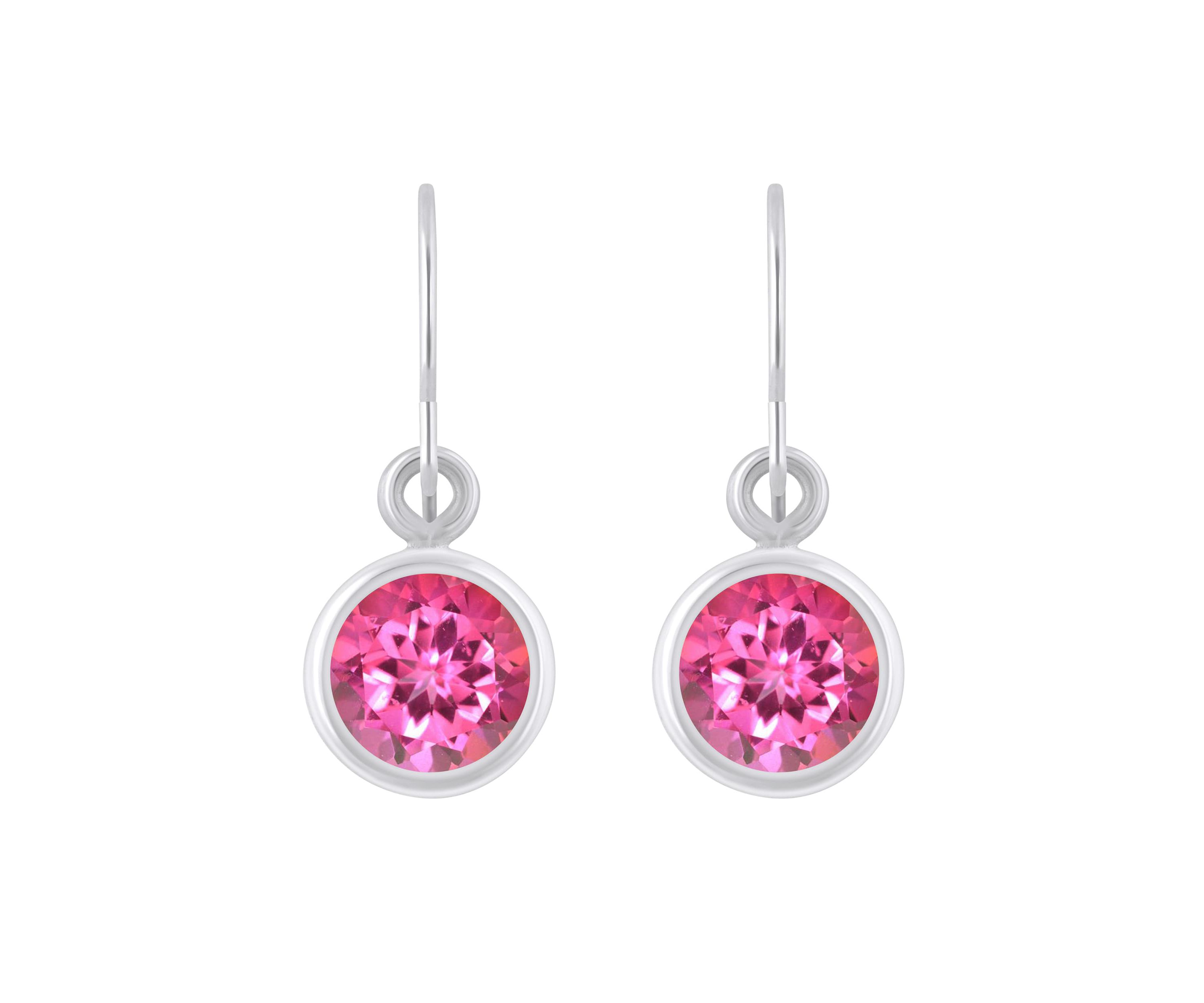 Sterling Silver 5mm Round Pink Topaz Drop Earrings