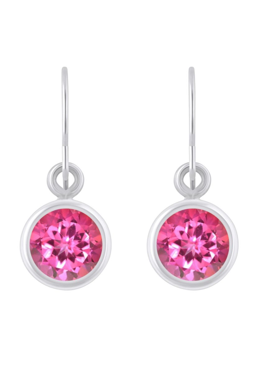 Sterling Silver 5mm Round Pink Topaz Drop Earrings