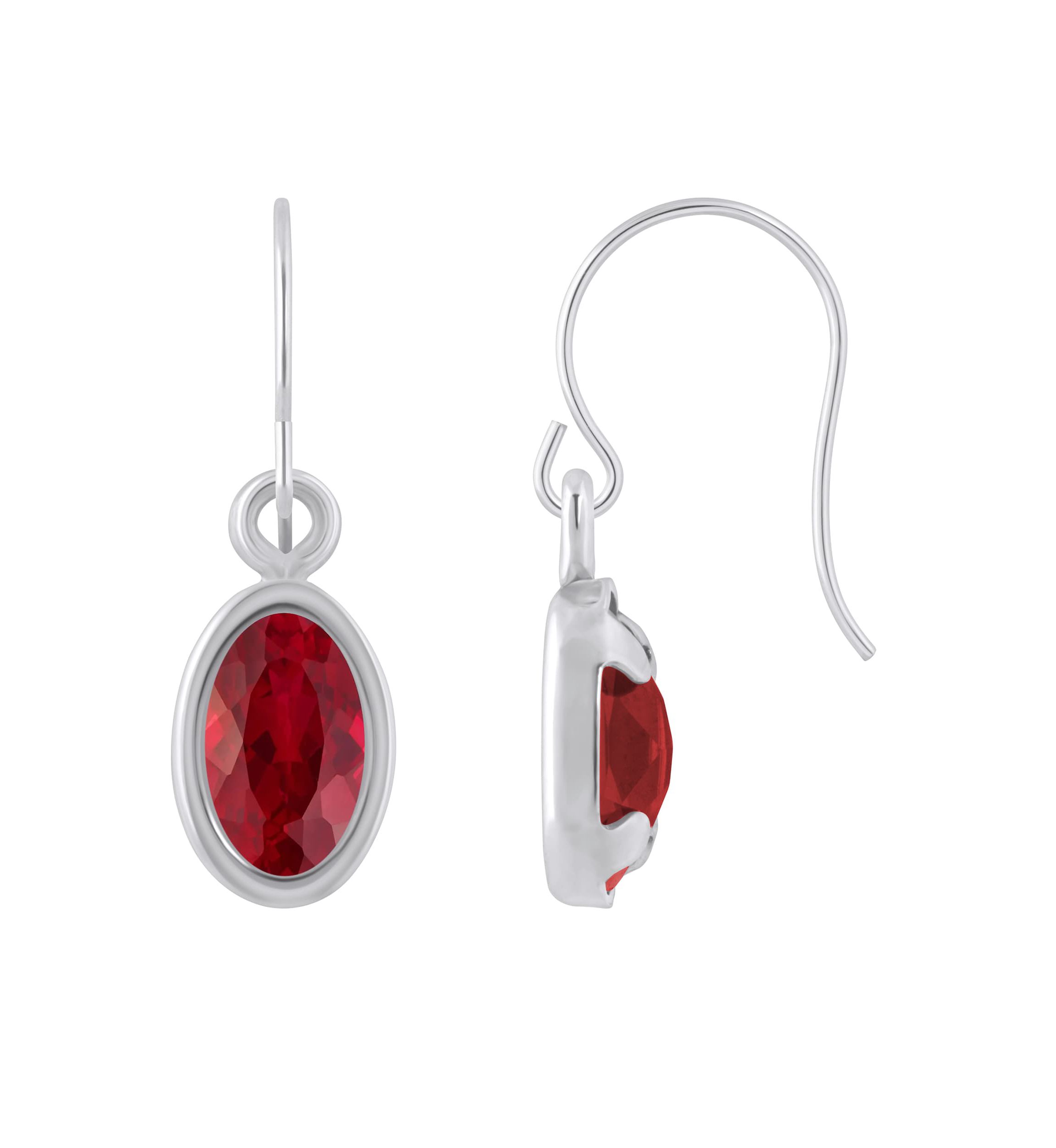 Lab Created Sterling Silver 6x4mm Oval Created Ruby Drop Earrings