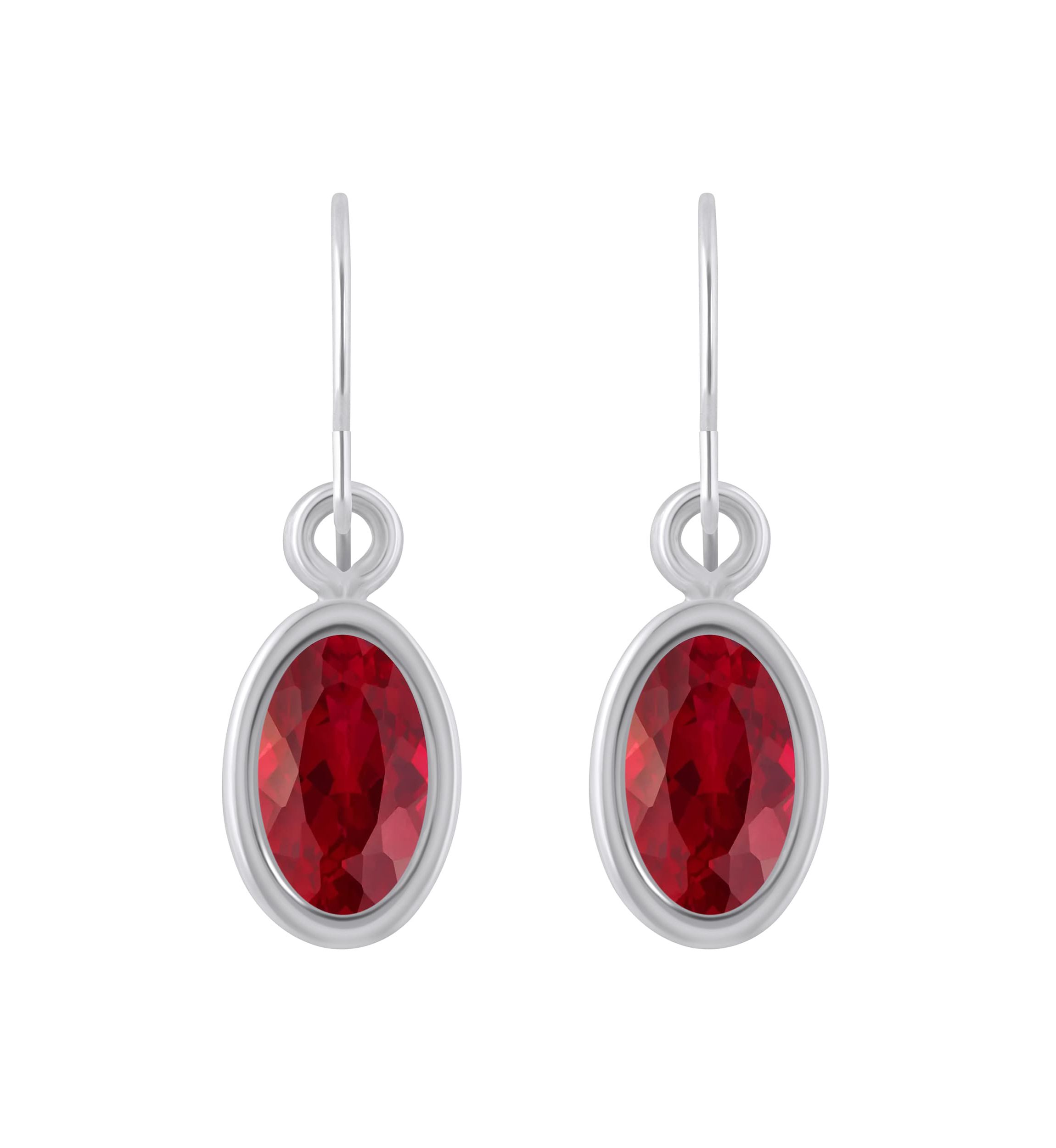 Lab Created Sterling Silver 6x4mm Oval Created Ruby Drop Earrings