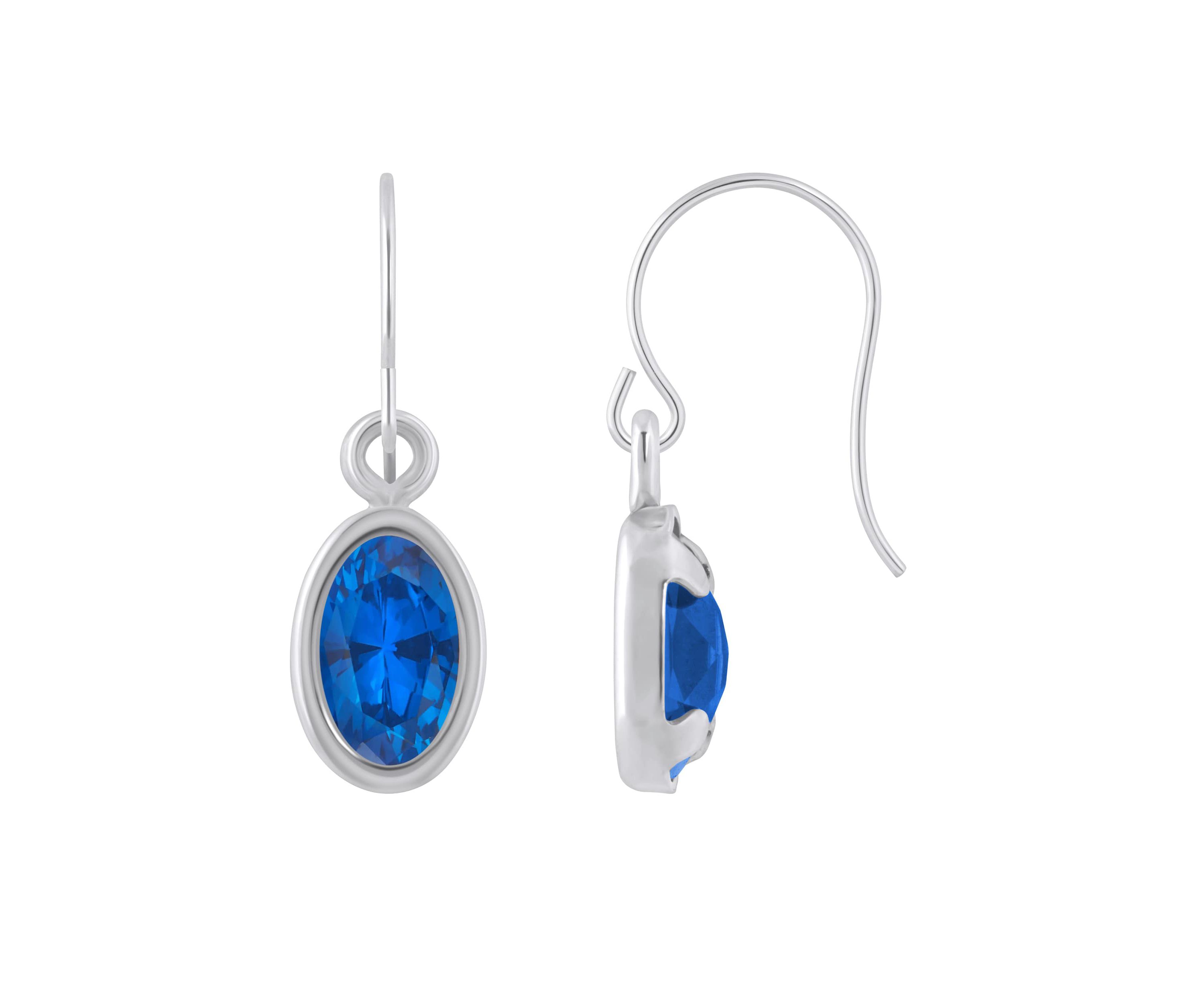 Lab Created Sterling Silver 6x4mm Oval Created Sapphire Drop Earrings