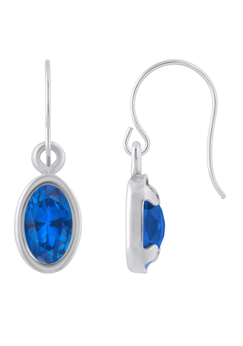 Lab Created Sterling Silver 6x4mm Oval Created Sapphire Drop Earrings