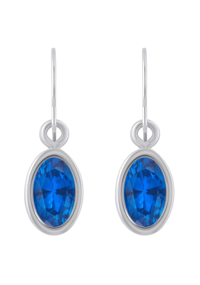 Lab Created Sterling Silver 6x4mm Oval Created Sapphire Drop Earrings