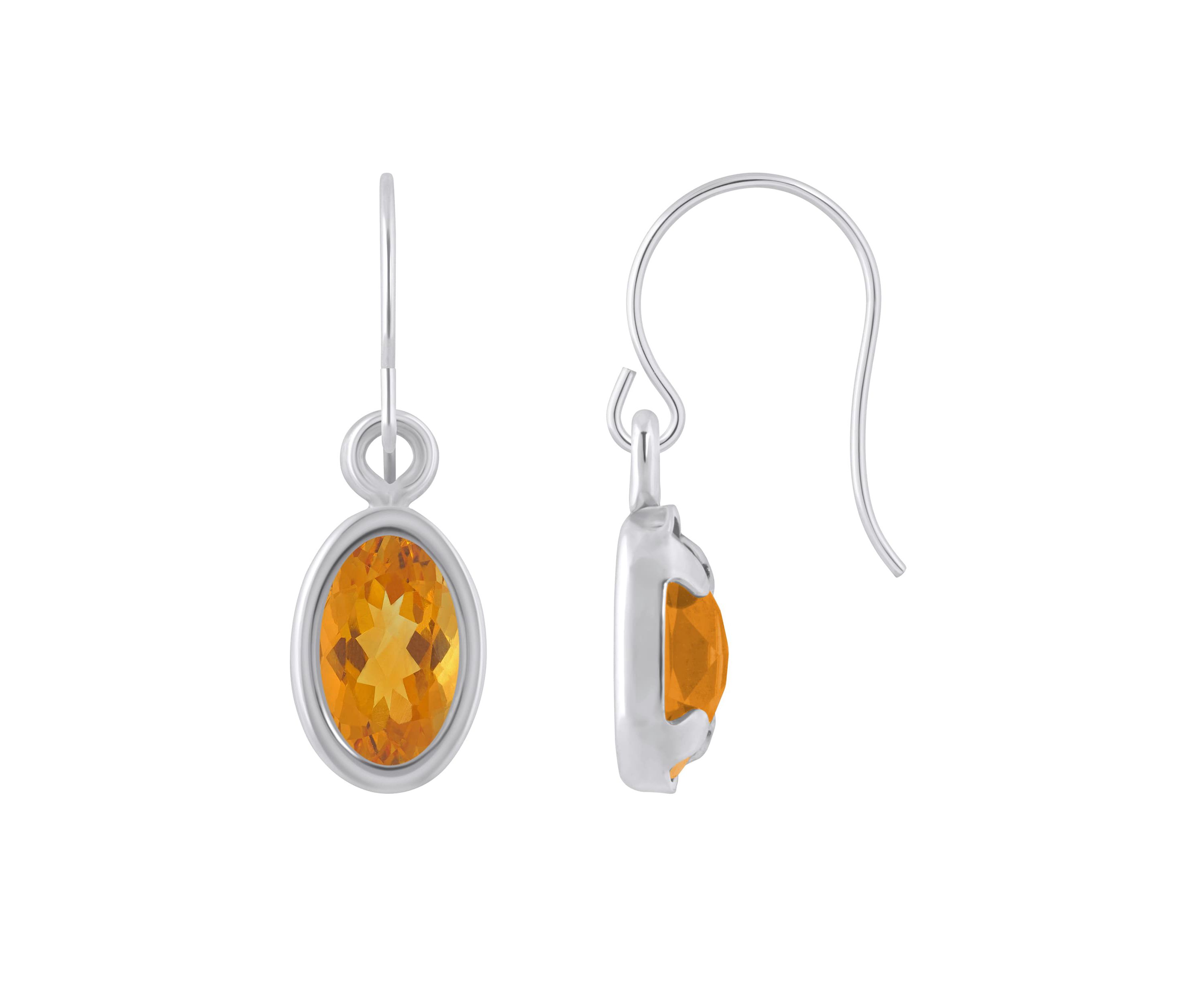 Sterling Silver 6x4mm Oval Citrine Drop Earrings