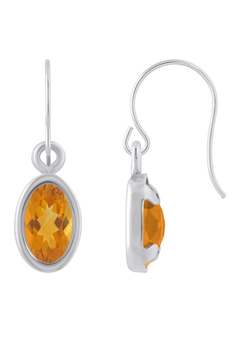 Sterling Silver 6x4mm Oval Citrine Drop Earrings