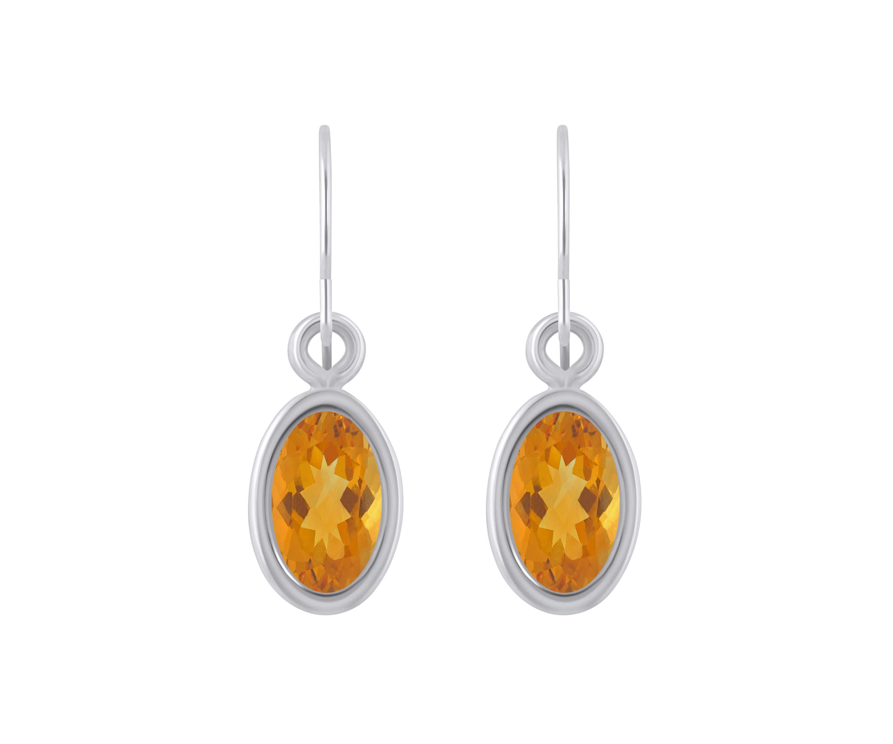 Sterling Silver 6x4mm Oval Citrine Drop Earrings