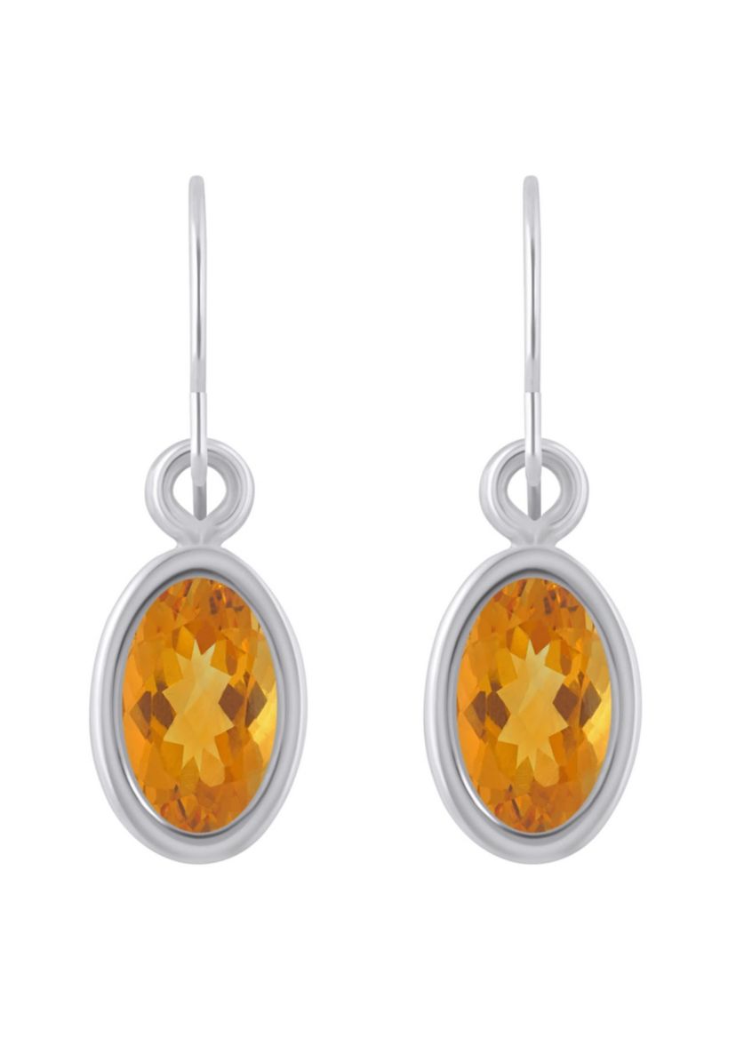 Sterling Silver 6x4mm Oval Citrine Drop Earrings