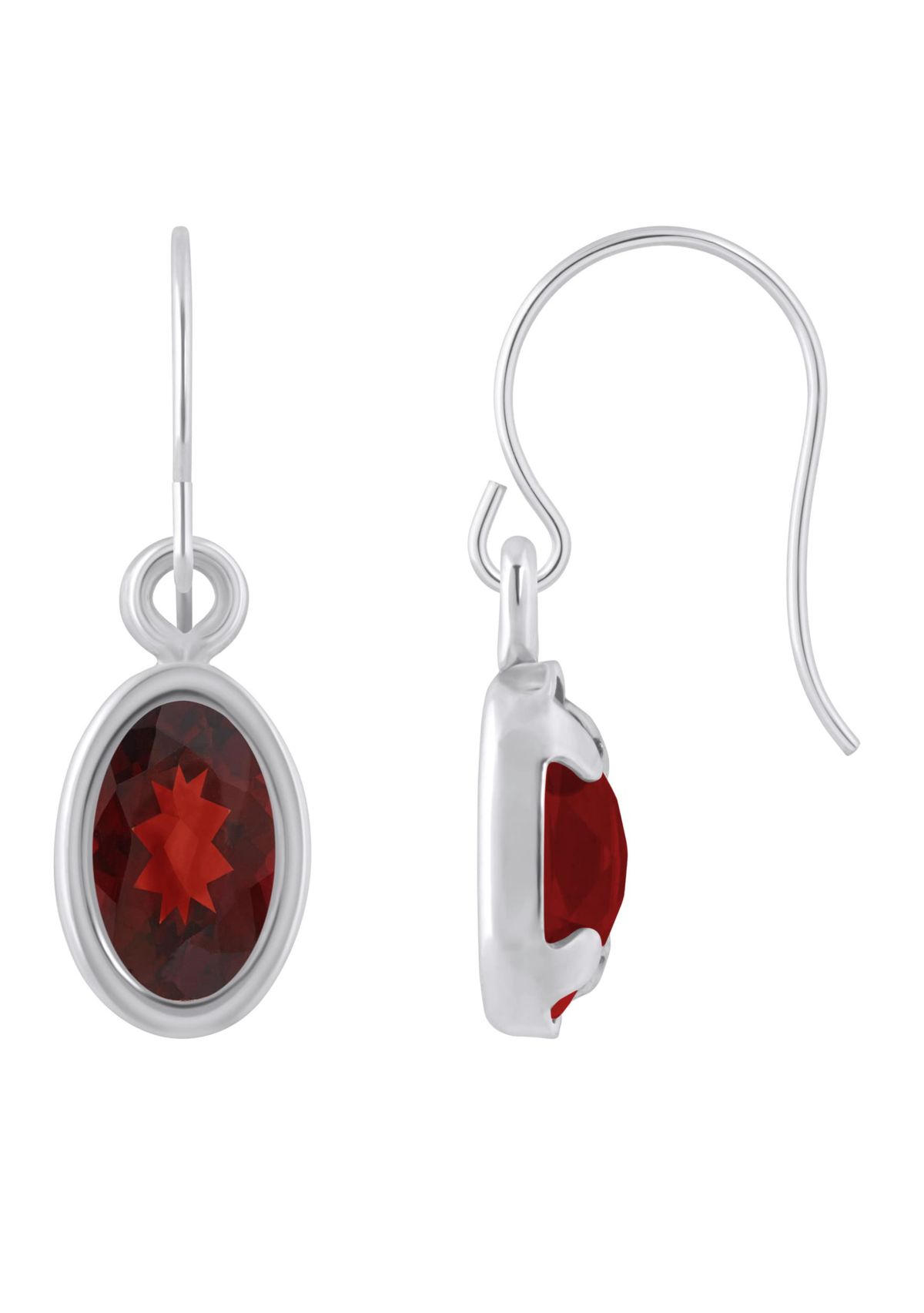 Sterling Silver 6x4mm Oval Garnet Drop Earrings